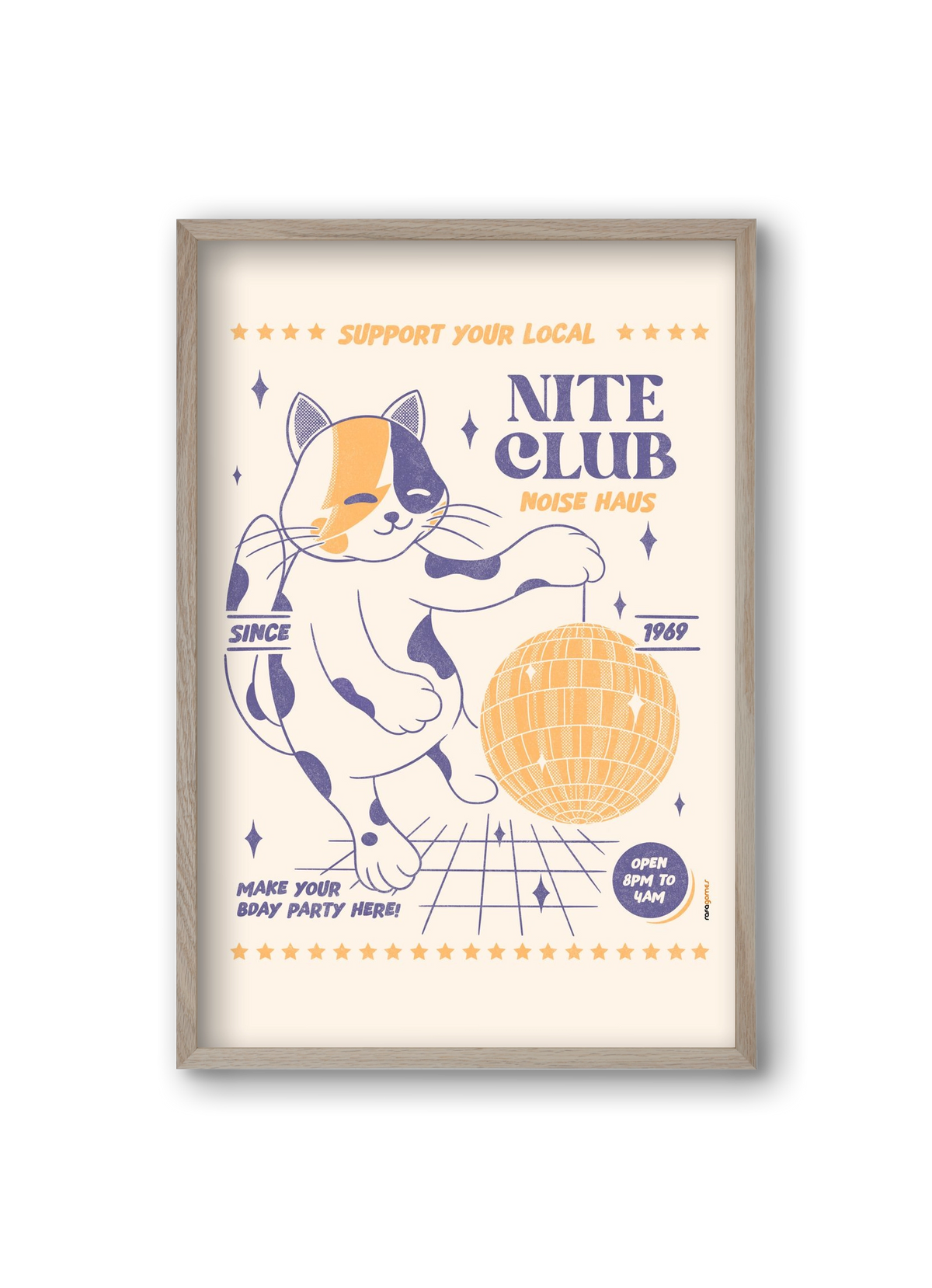 Suport Your Local Nite Club, 20x30 cm (20x30 cm), Tölgy keret