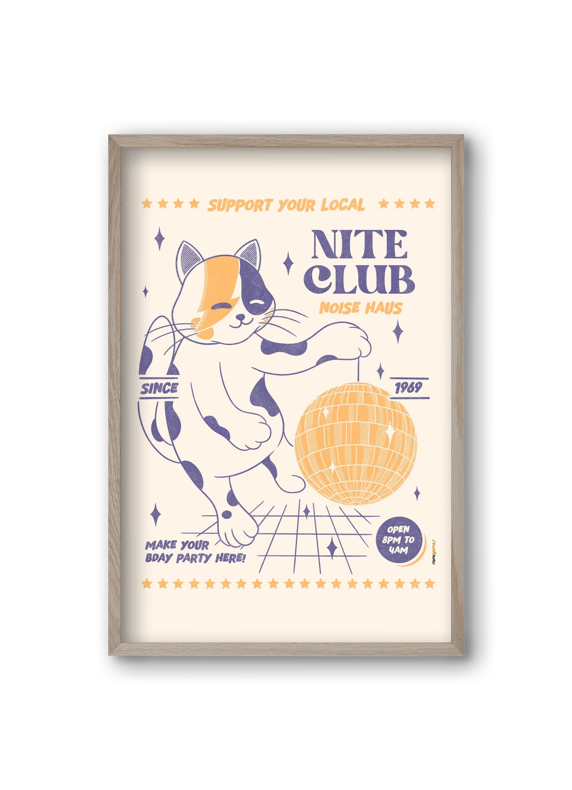 Suport Your Local Nite Club, 20x30 cm (20x30 cm), Tölgy keret