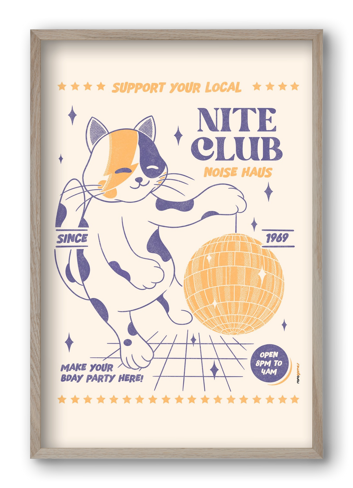 Suport Your Local Nite Club, 40x60 cm (40x60 cm), Tölgy keret