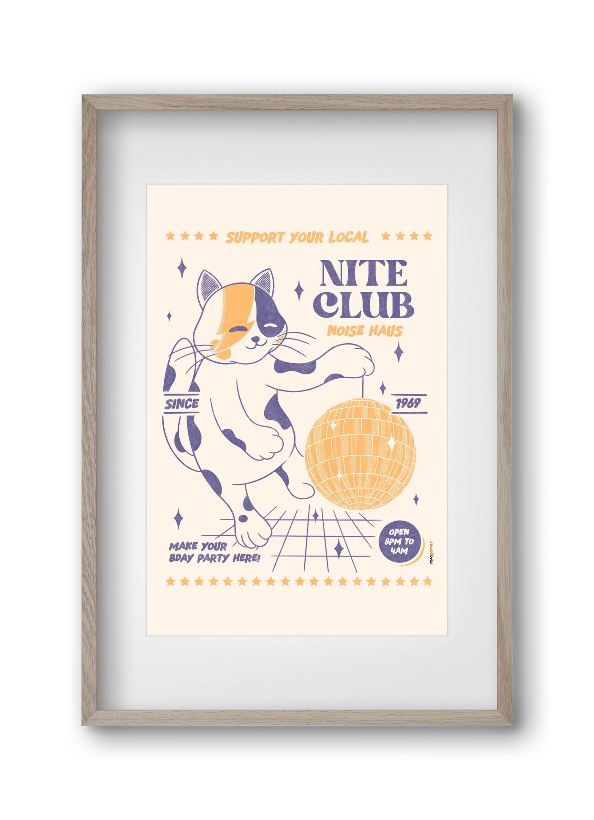 Suport Your Local Nite Club, 30x45 cm (20x30 cm), Tölgy keret, paszpartuval