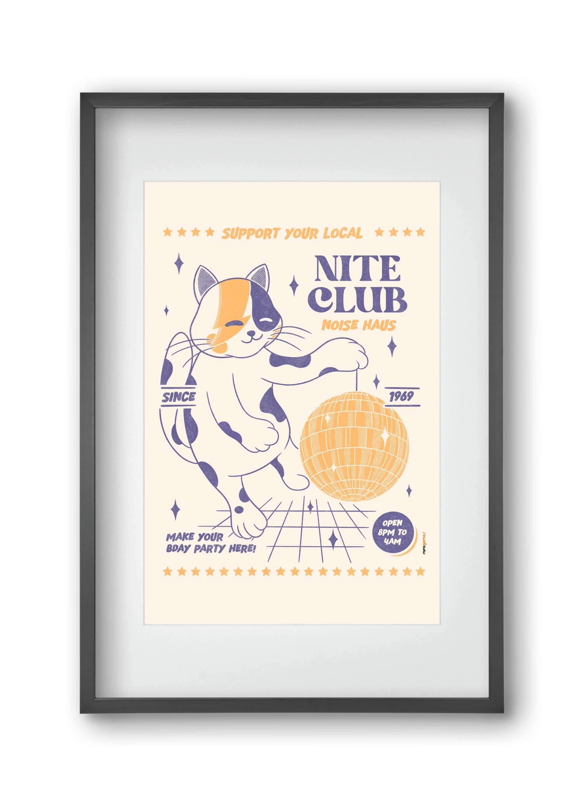 Suport Your Local Nite Club, 30x45 cm (20x30 cm), Fekete keret, paszpartuval