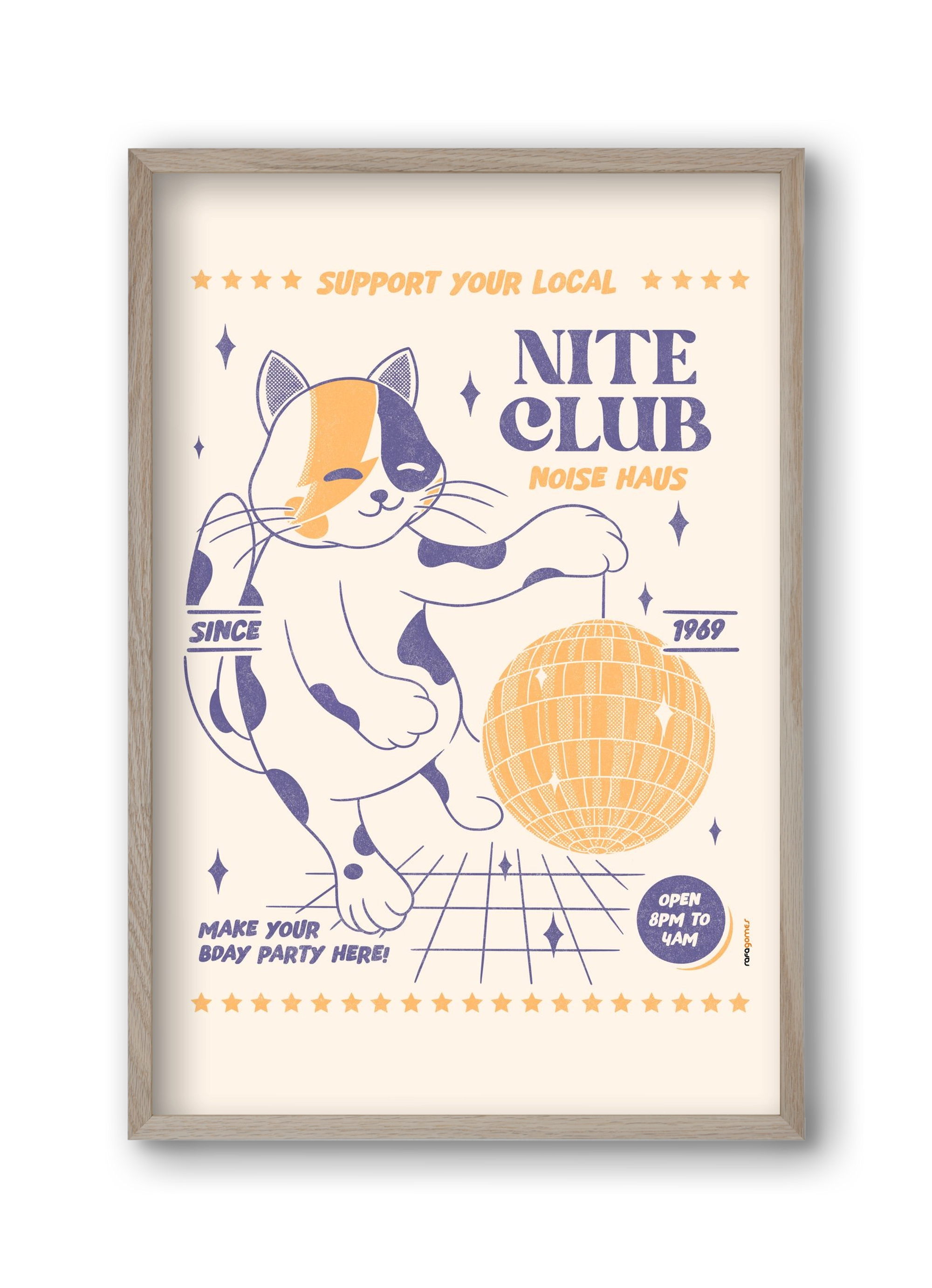 Suport Your Local Nite Club, 30x45 cm (30x45 cm), Tölgy keret