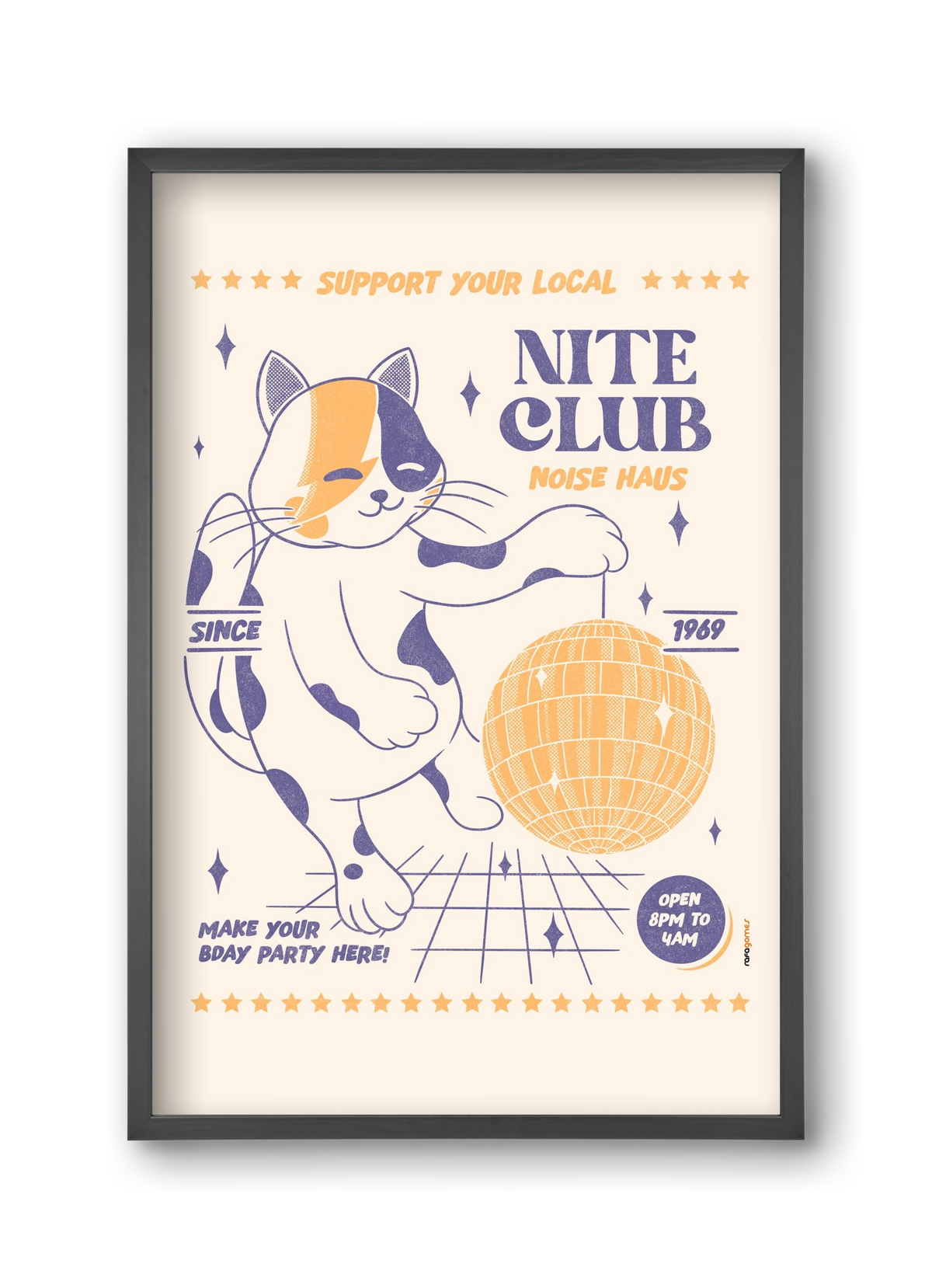 Suport Your Local Nite Club, 30x45 cm (30x45 cm), Fekete keret