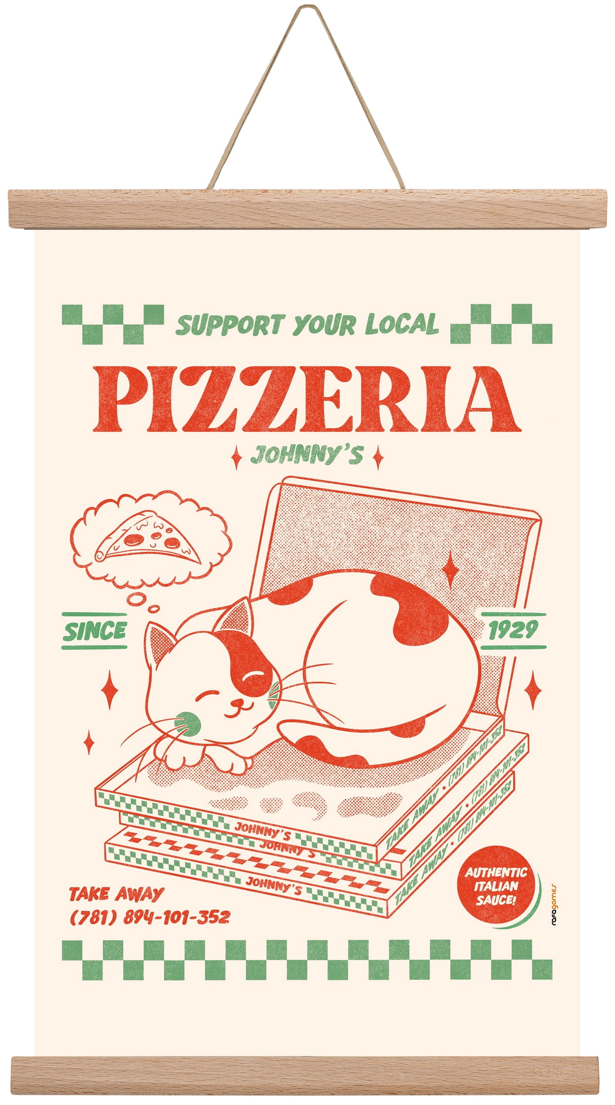 Suport Your Local Pizzeria, 30x45 cm (30x45 cm), Tölgy akasztó