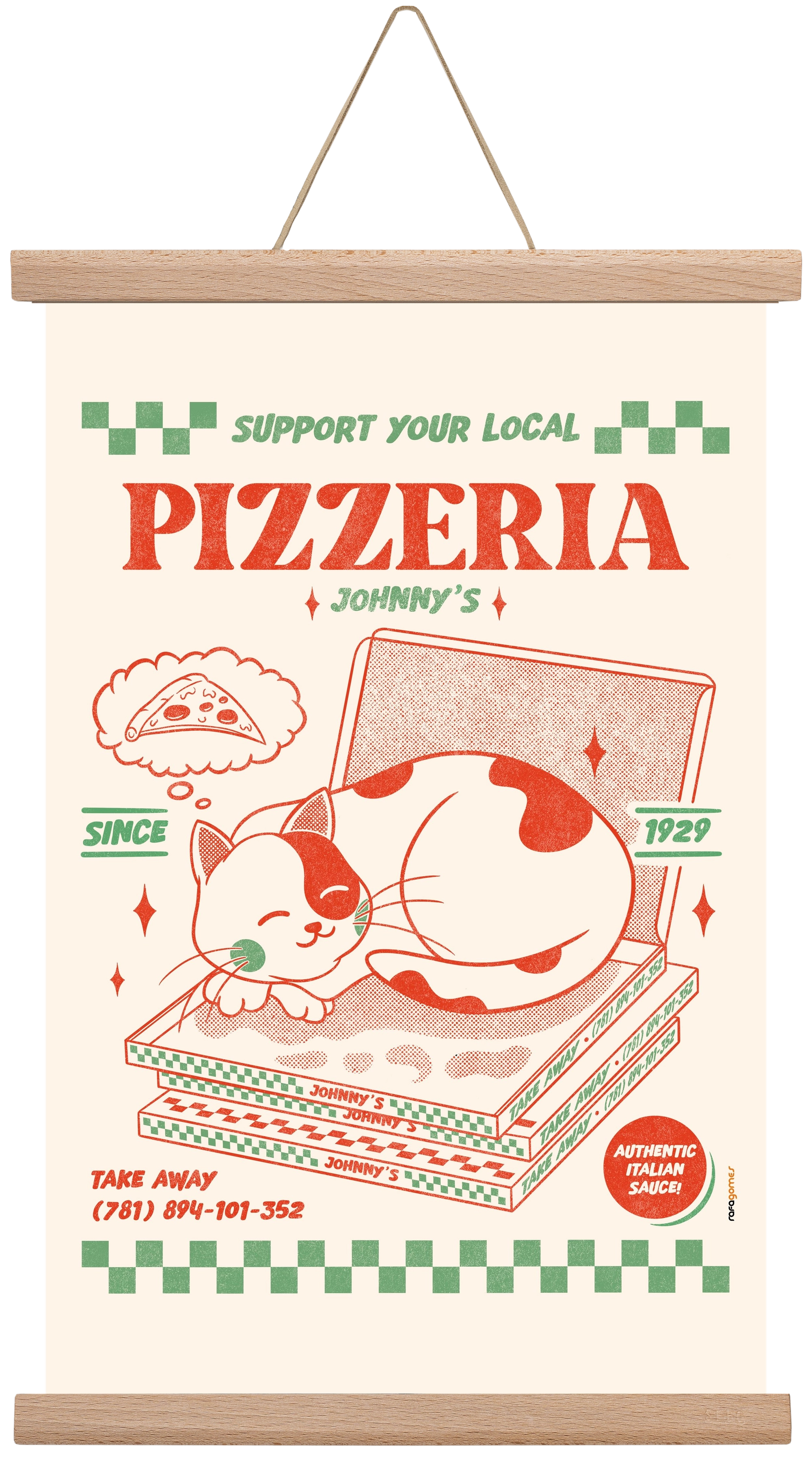 Suport Your Local Pizzeria, 30x45 cm (30x45 cm), Tölgy akasztó