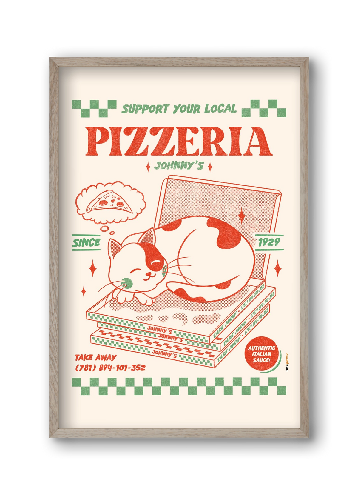 Suport Your Local Pizzeria, 30x45 cm (30x45 cm), Tölgy keret
