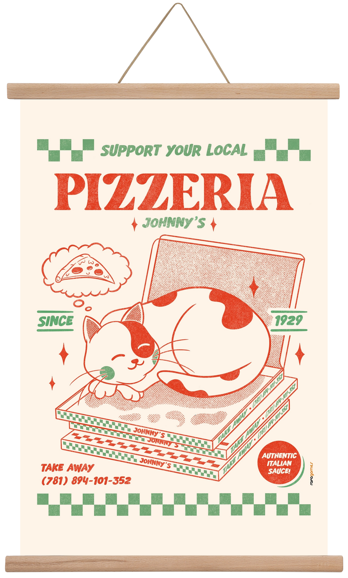 Suport Your Local Pizzeria, 40x60 cm (40x60 cm), Tölgy akasztó