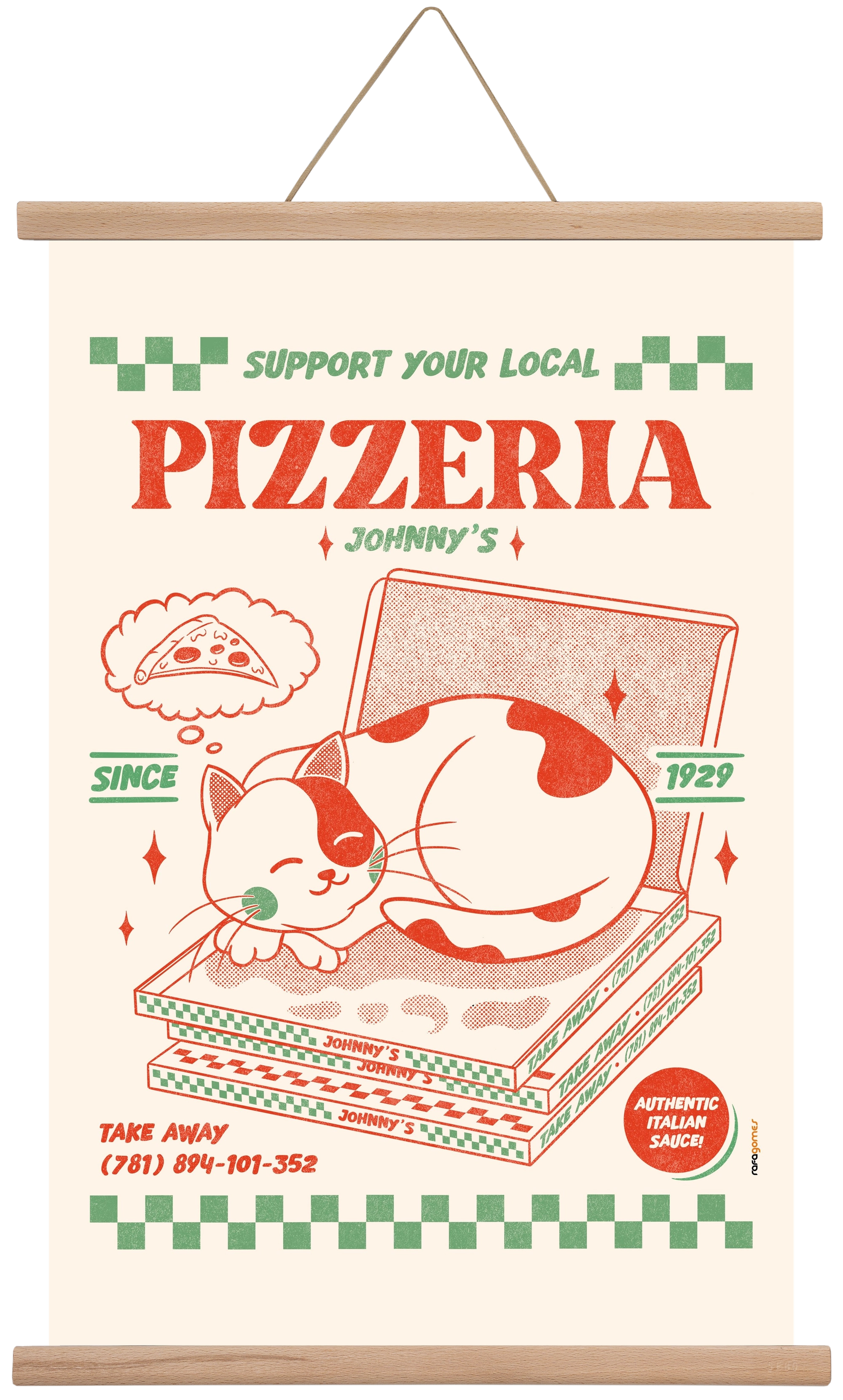 Suport Your Local Pizzeria, 40x60 cm (40x60 cm), Tölgy akasztó