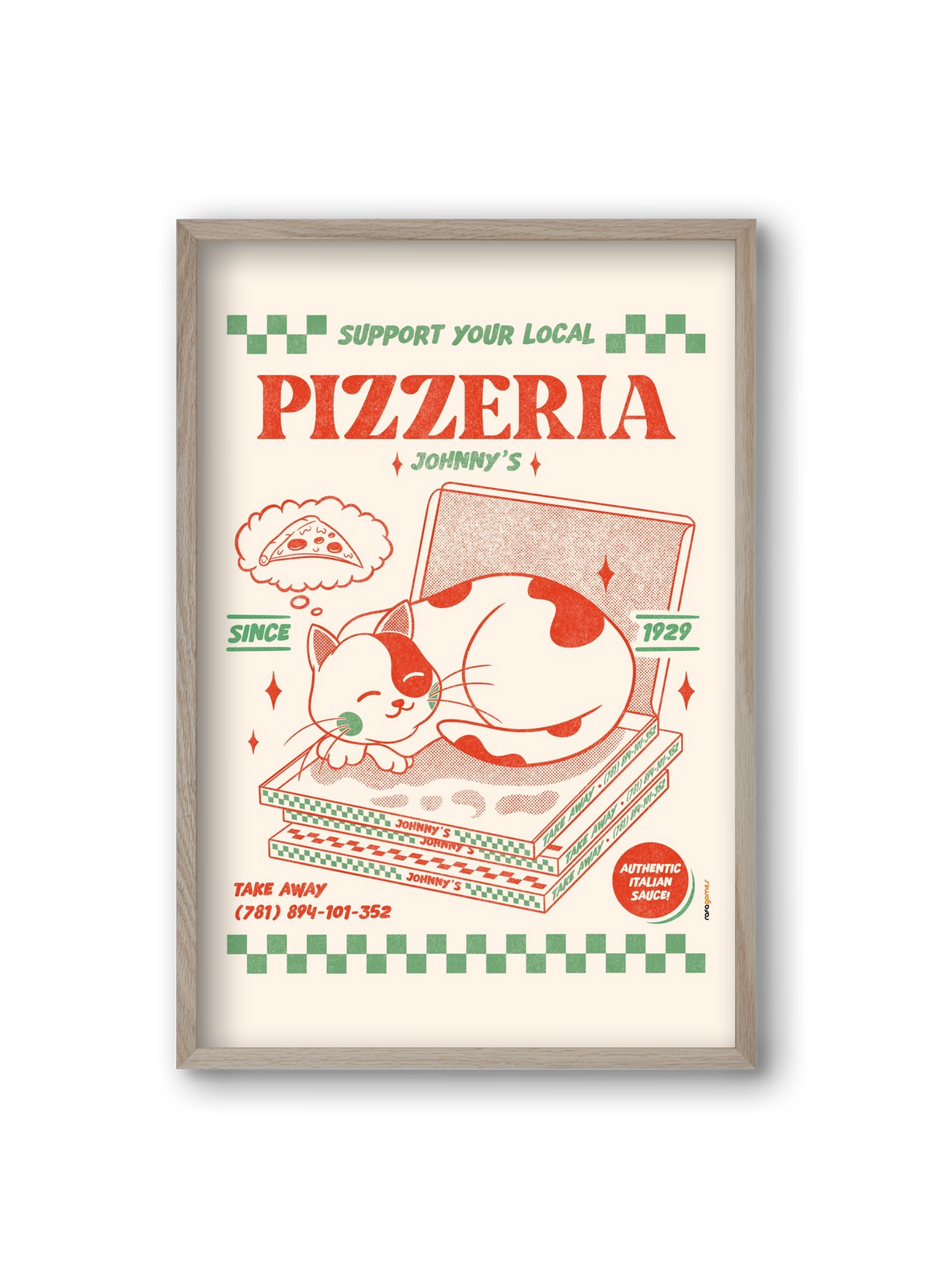 Suport Your Local Pizzeria, 20x30 cm (20x30 cm), Tölgy keret