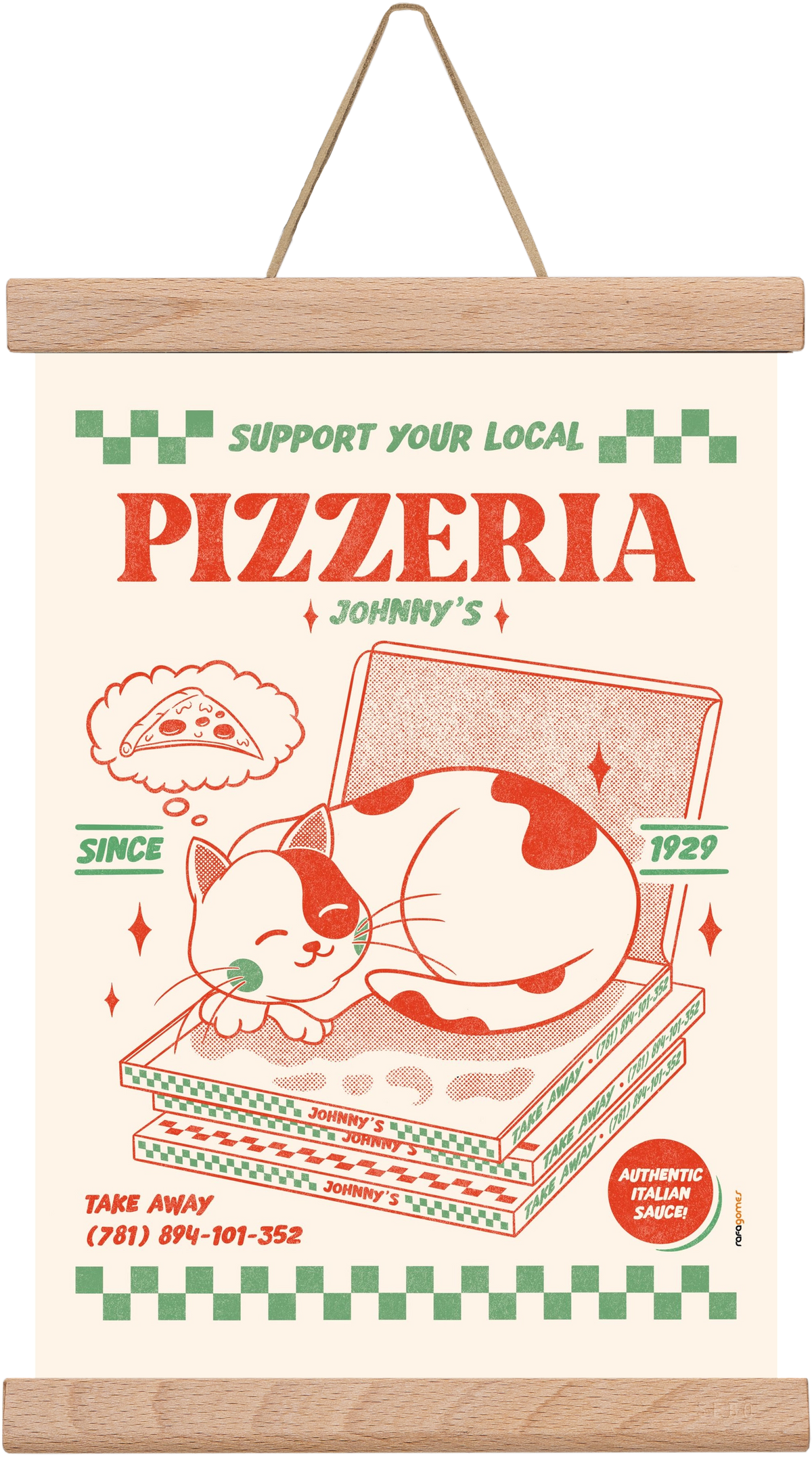 Suport Your Local Pizzeria, 20x30 cm (20x30 cm), Tölgy akasztó