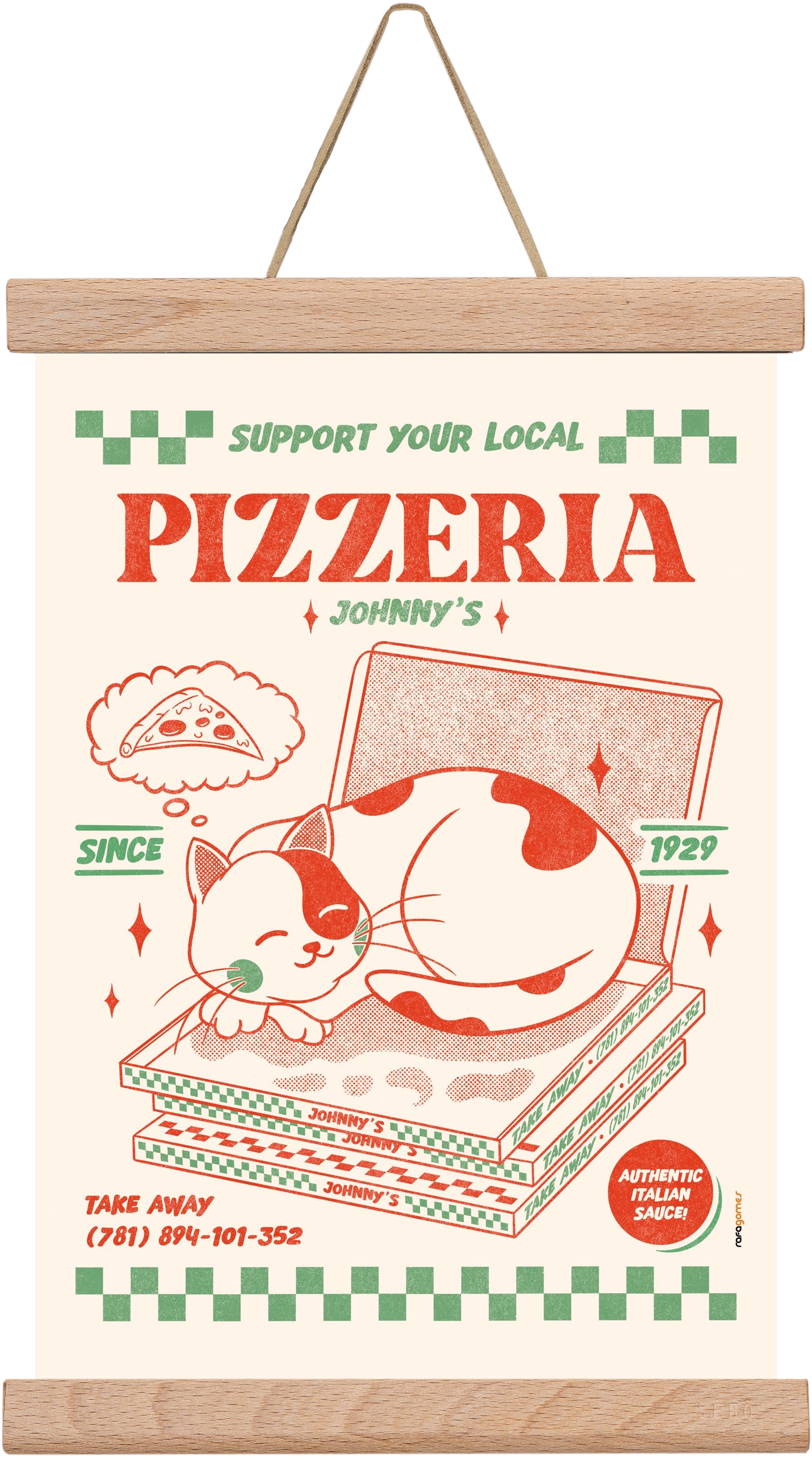 Suport Your Local Pizzeria, 20x30 cm (20x30 cm), Tölgy akasztó