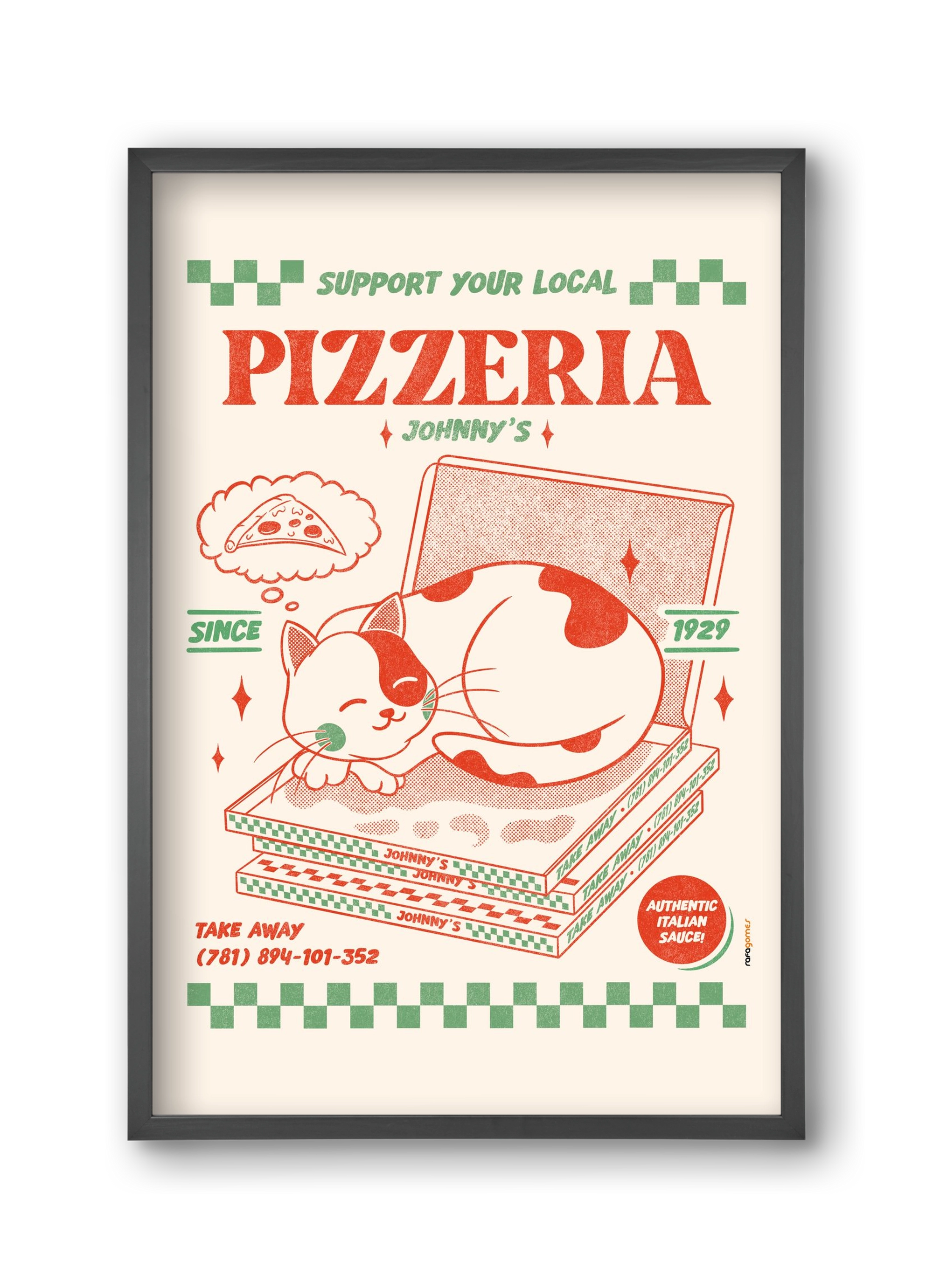 Suport Your Local Pizzeria, 30x45 cm (30x45 cm), Fekete keret