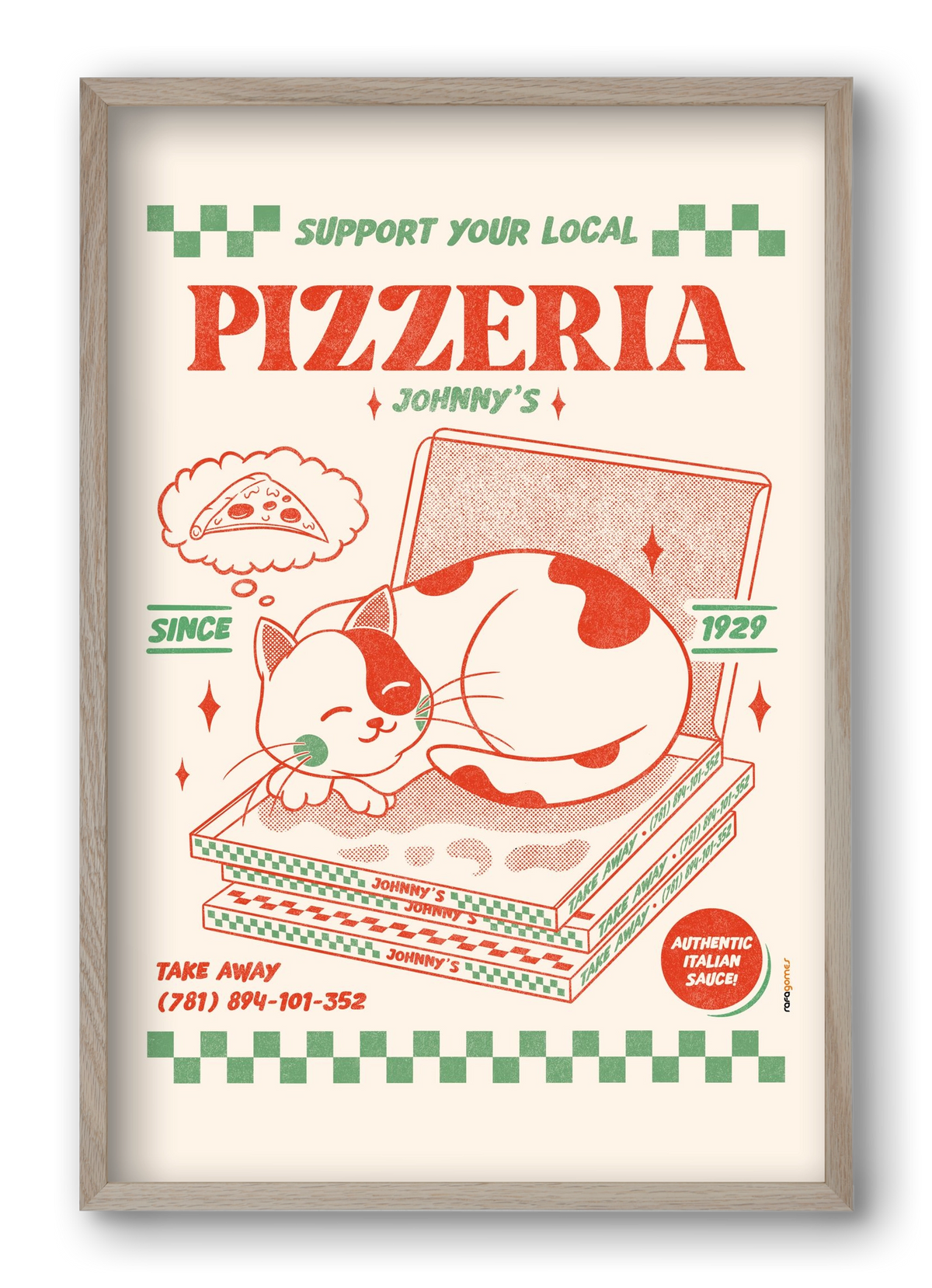 Suport Your Local Pizzeria, 40x60 cm (40x60 cm), Tölgy keret