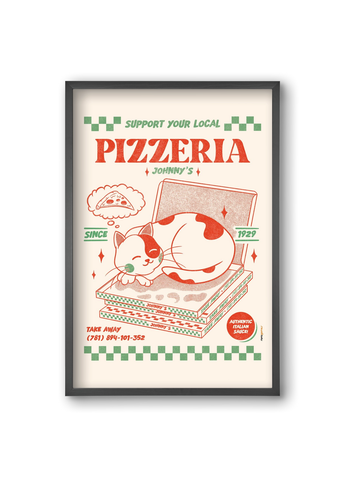 Suport Your Local Pizzeria, 20x30 cm (20x30 cm), Fekete keret