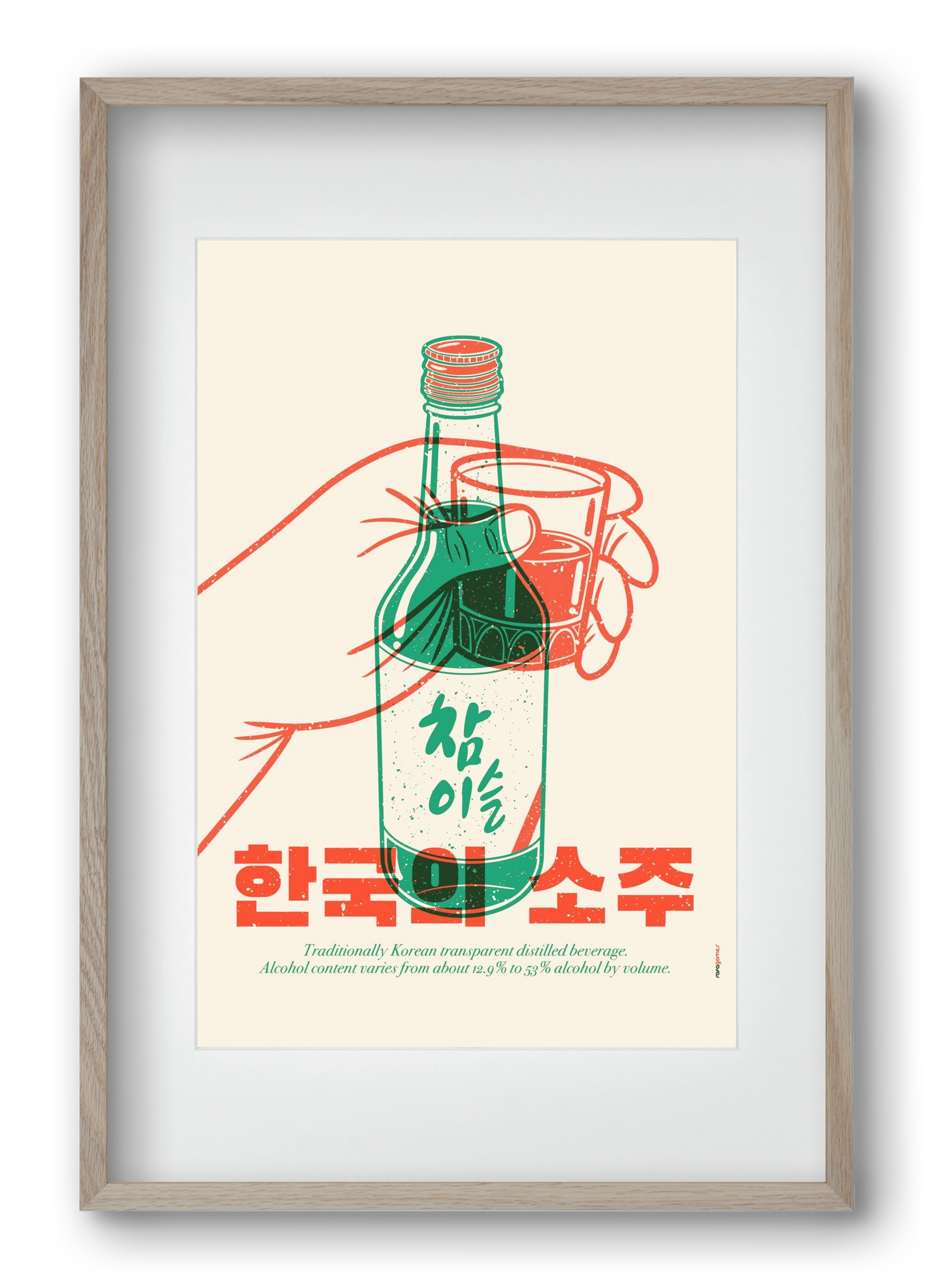 Korean Soju, 40x60 cm (30x45 cm), Tölgy keret, paszpartuval