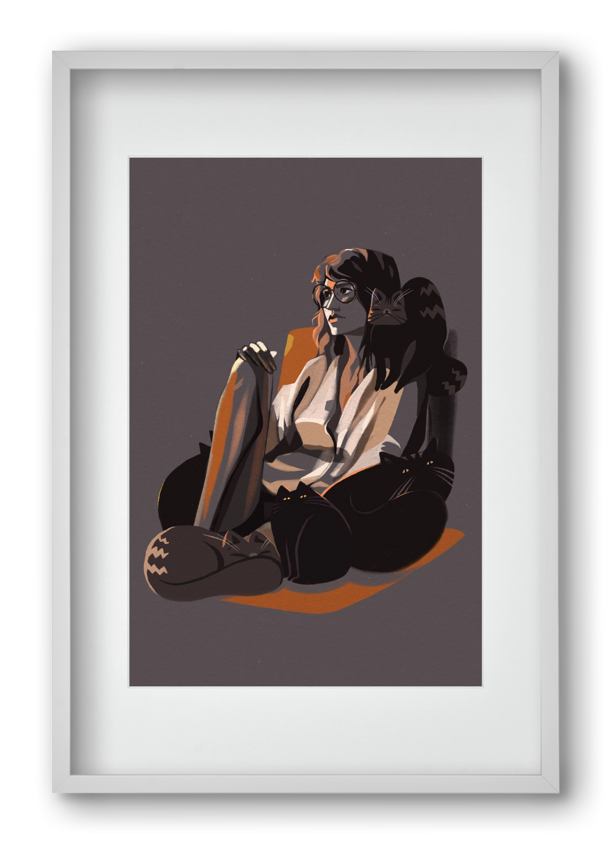 Cat Lady, 40x60 cm (30x45 cm), Fehér keret, paszpartuval