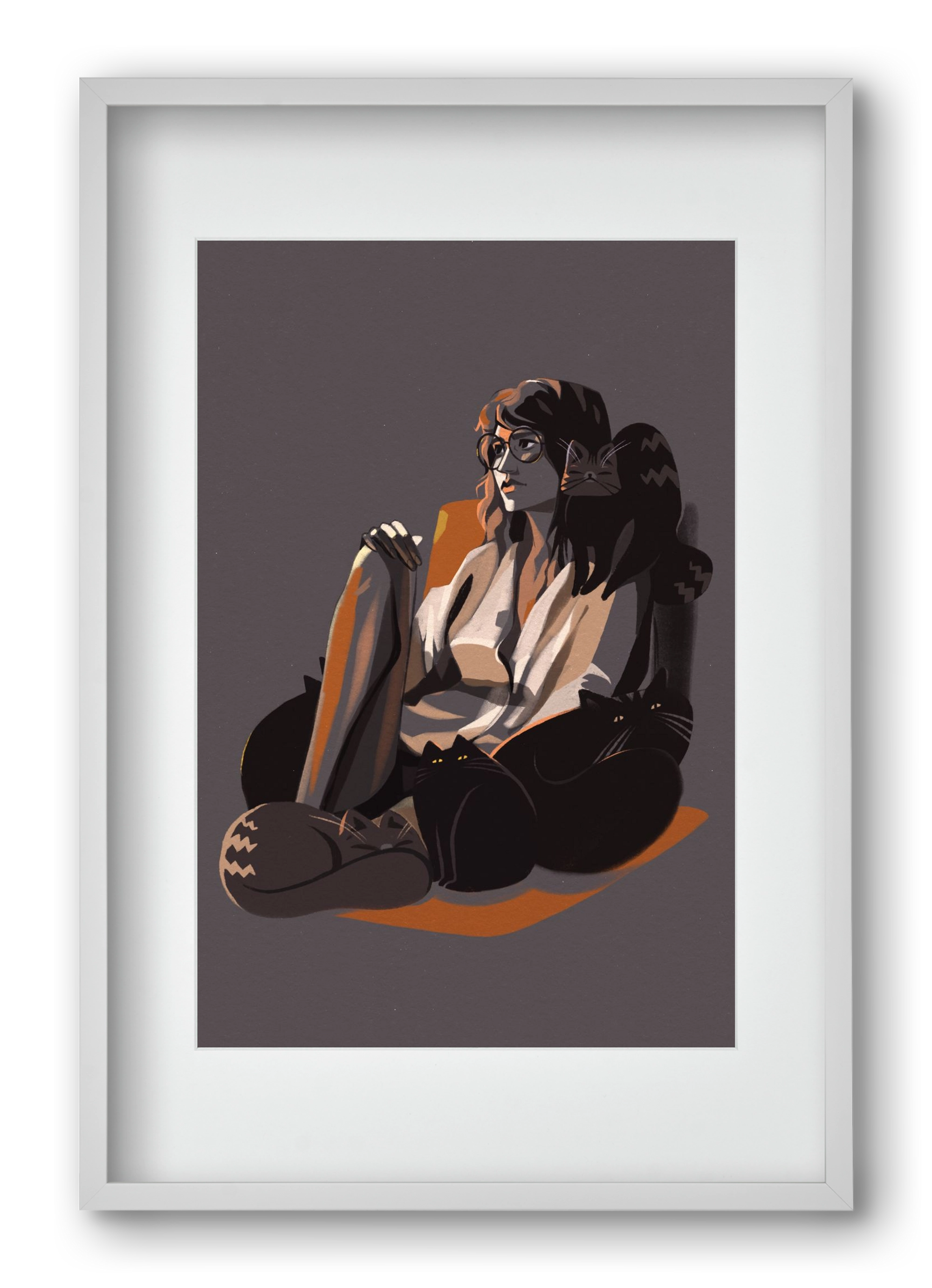 Cat Lady, 40x60 cm (30x45 cm), Fehér keret, paszpartuval