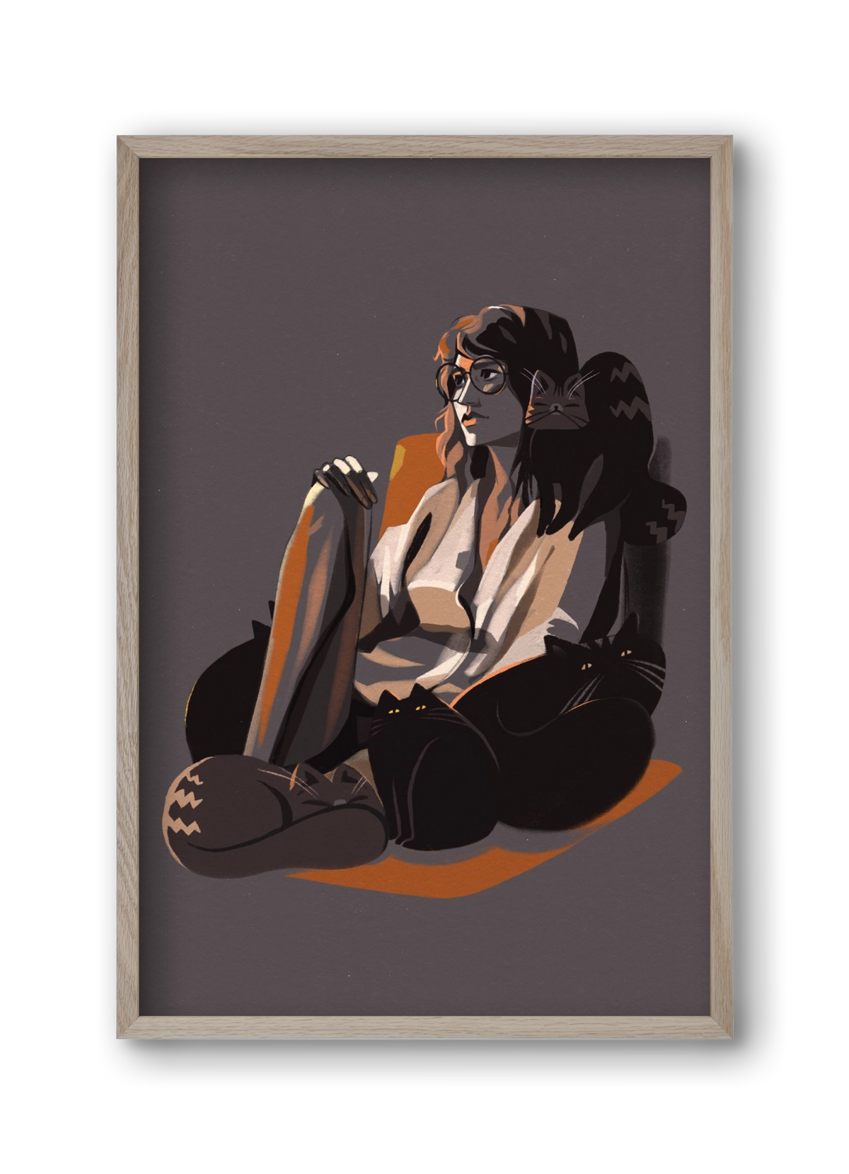 Cat Lady, 30x45 cm (30x45 cm), Tölgy keret