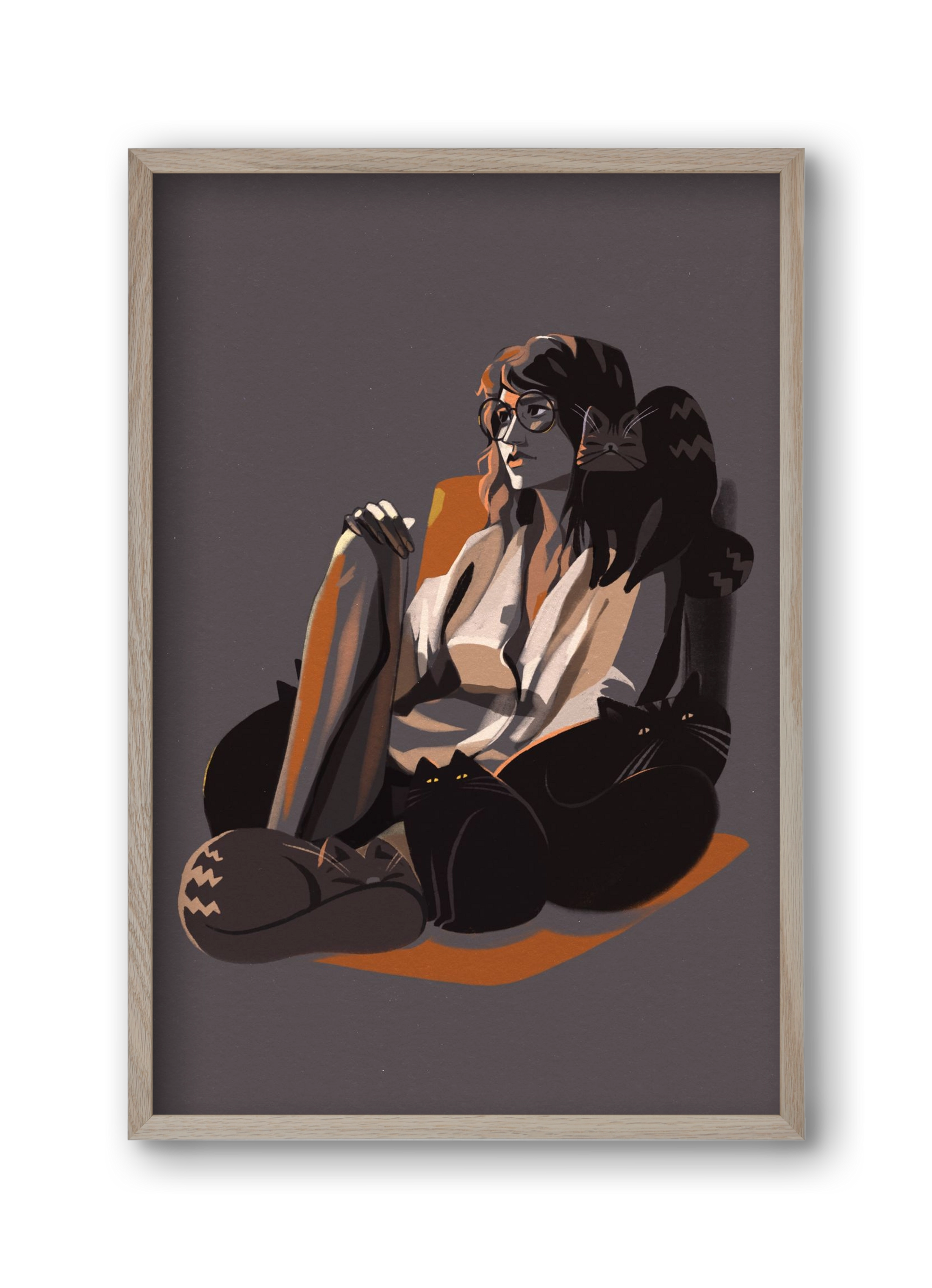 Cat Lady, 30x45 cm (30x45 cm), Tölgy keret