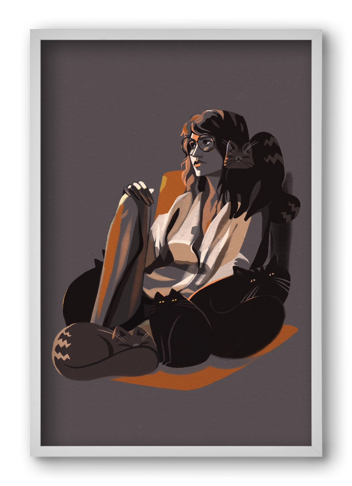 Cat Lady, 40x60 cm (40x60 cm), Fehér keret