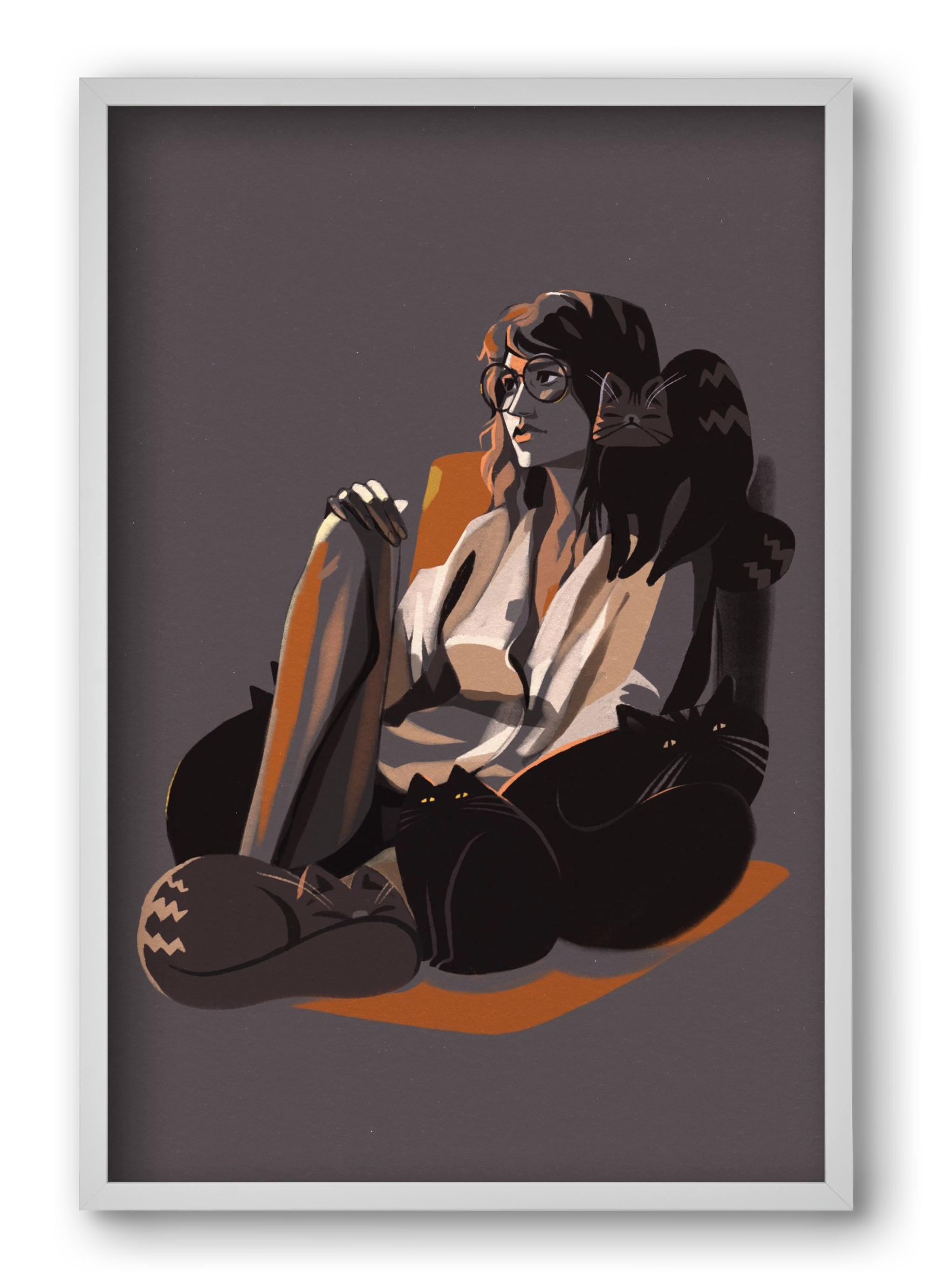 Cat Lady, 40x60 cm (40x60 cm), Fehér keret