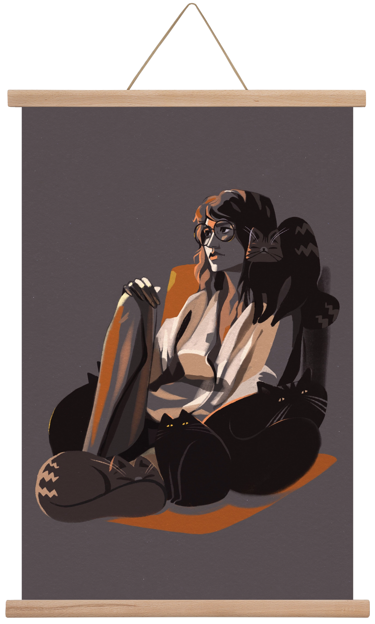 Cat Lady, 40x60 cm (40x60 cm), Tölgy akasztó