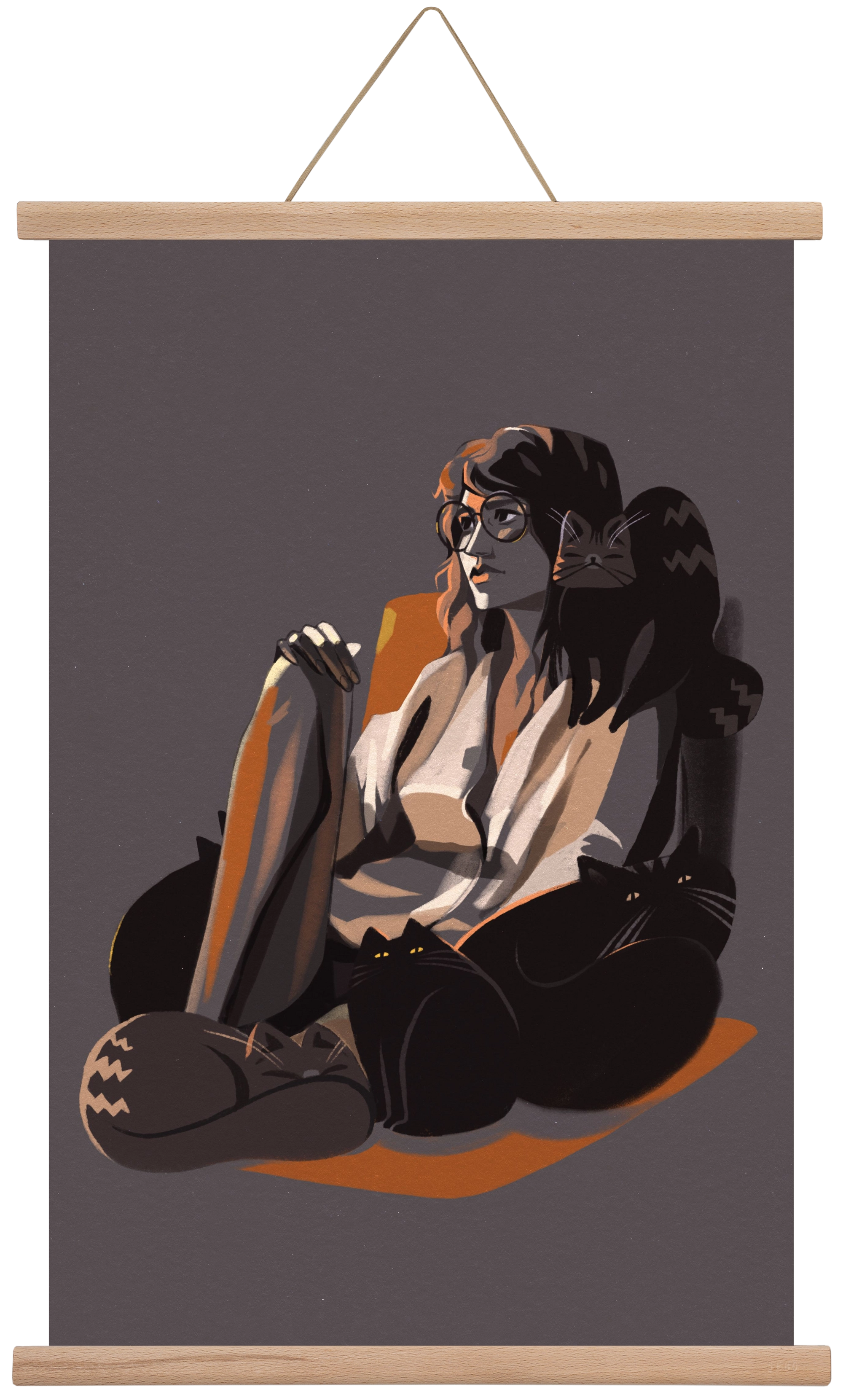 Cat Lady, 40x60 cm (40x60 cm), Tölgy akasztó