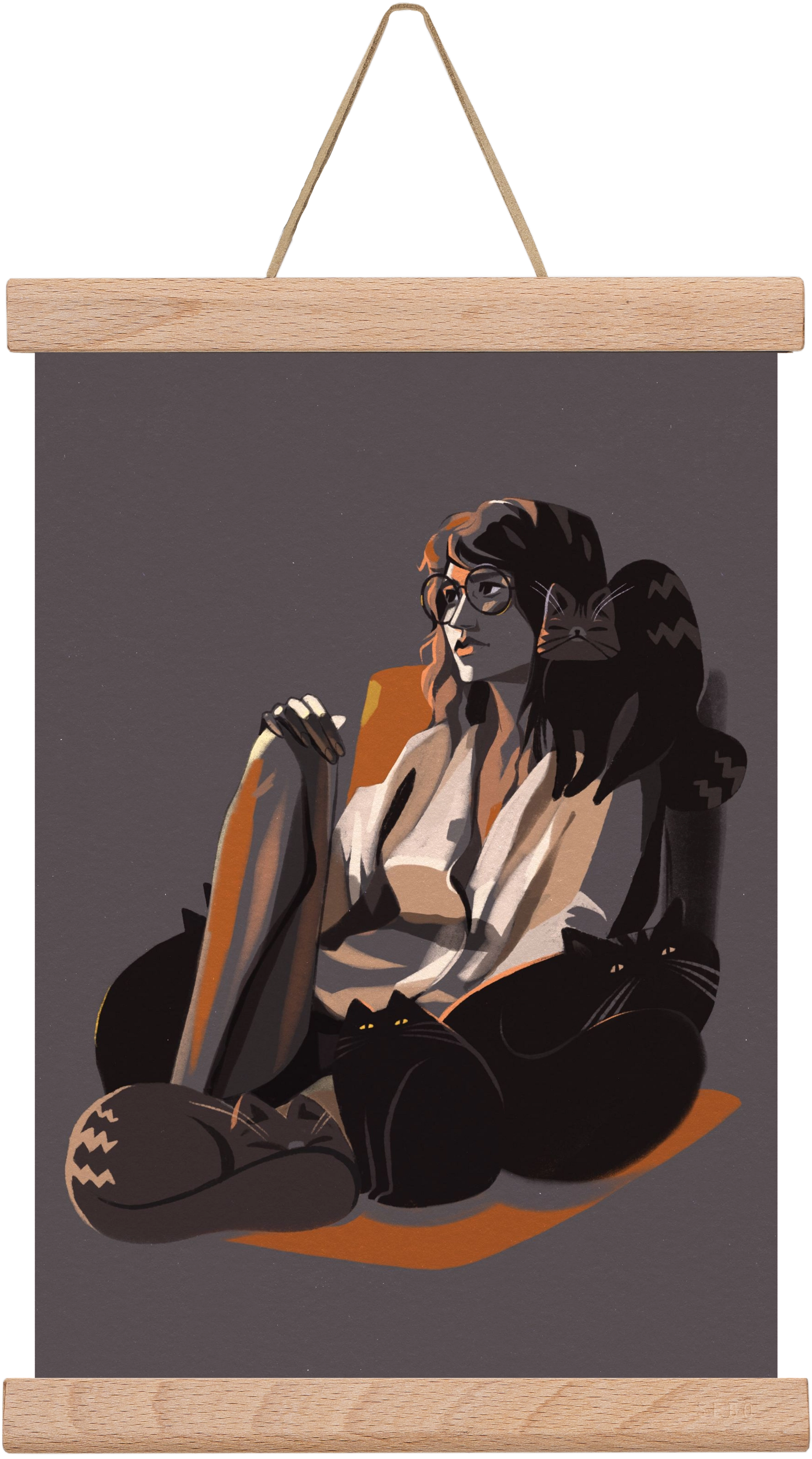 Cat Lady, 20x30 cm (20x30 cm), Tölgy akasztó