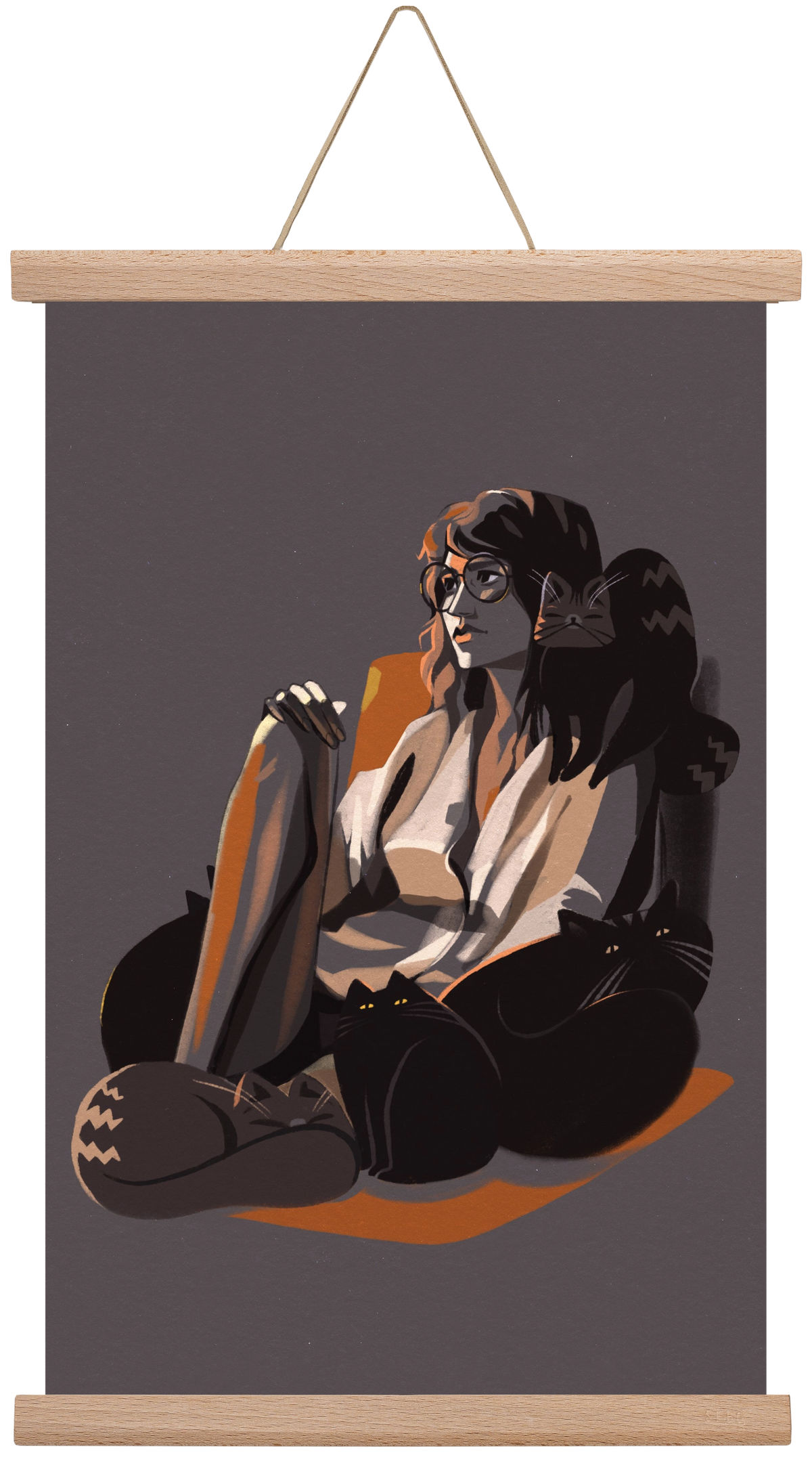 Cat Lady, 30x45 cm (30x45 cm), Tölgy akasztó