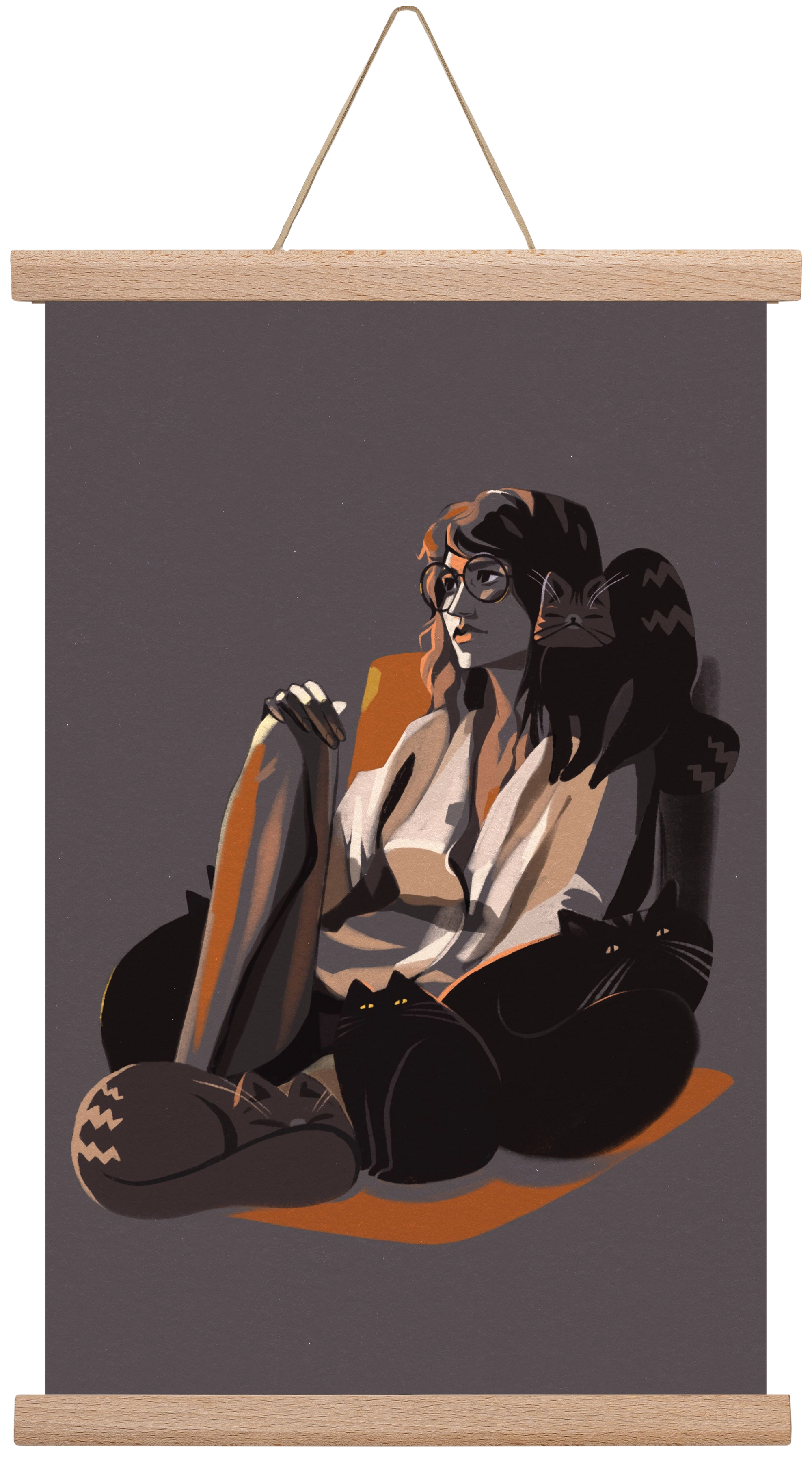 Cat Lady, 30x45 cm (30x45 cm), Tölgy akasztó