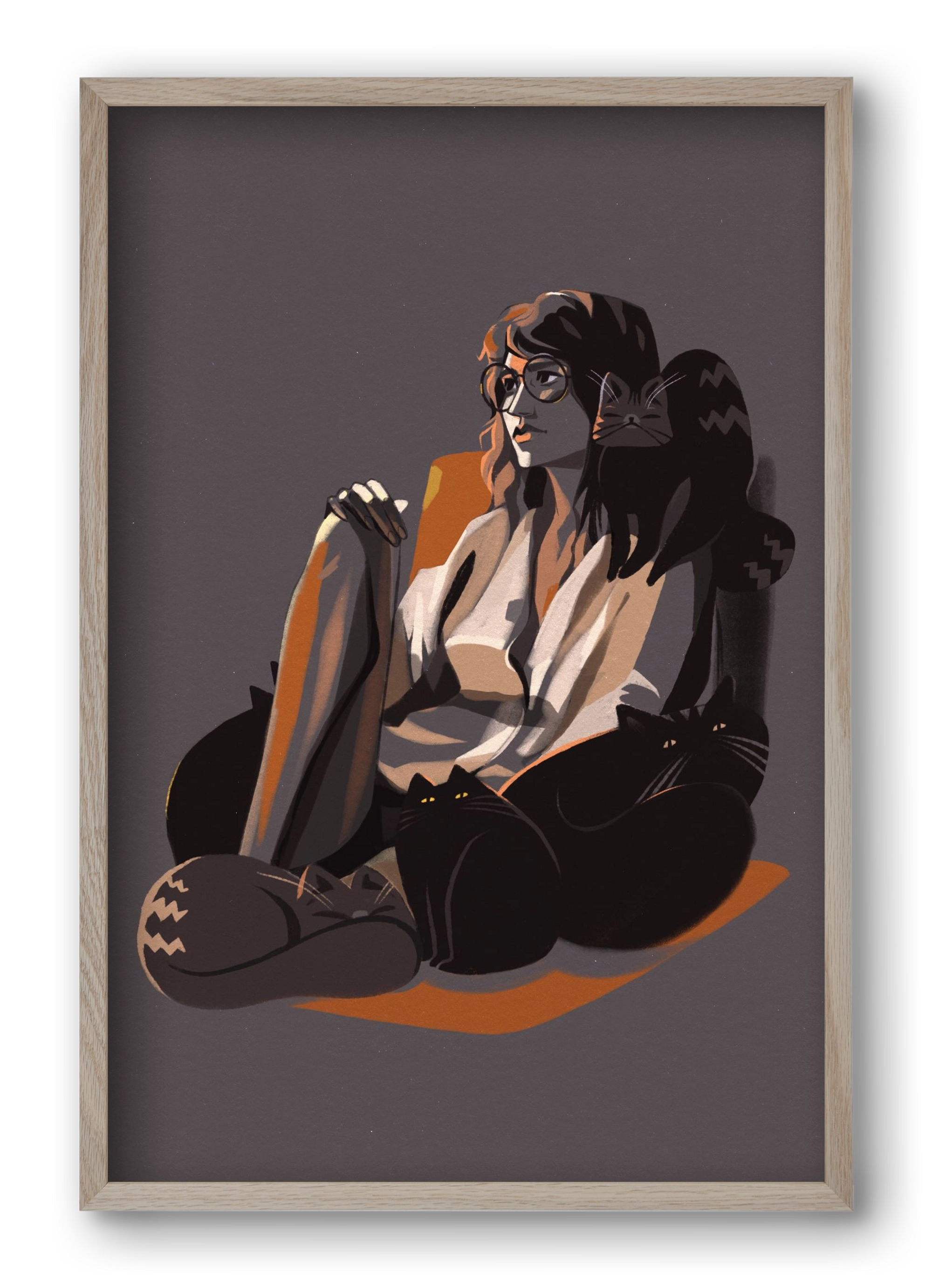 Cat Lady, 40x60 cm (40x60 cm), Tölgy keret