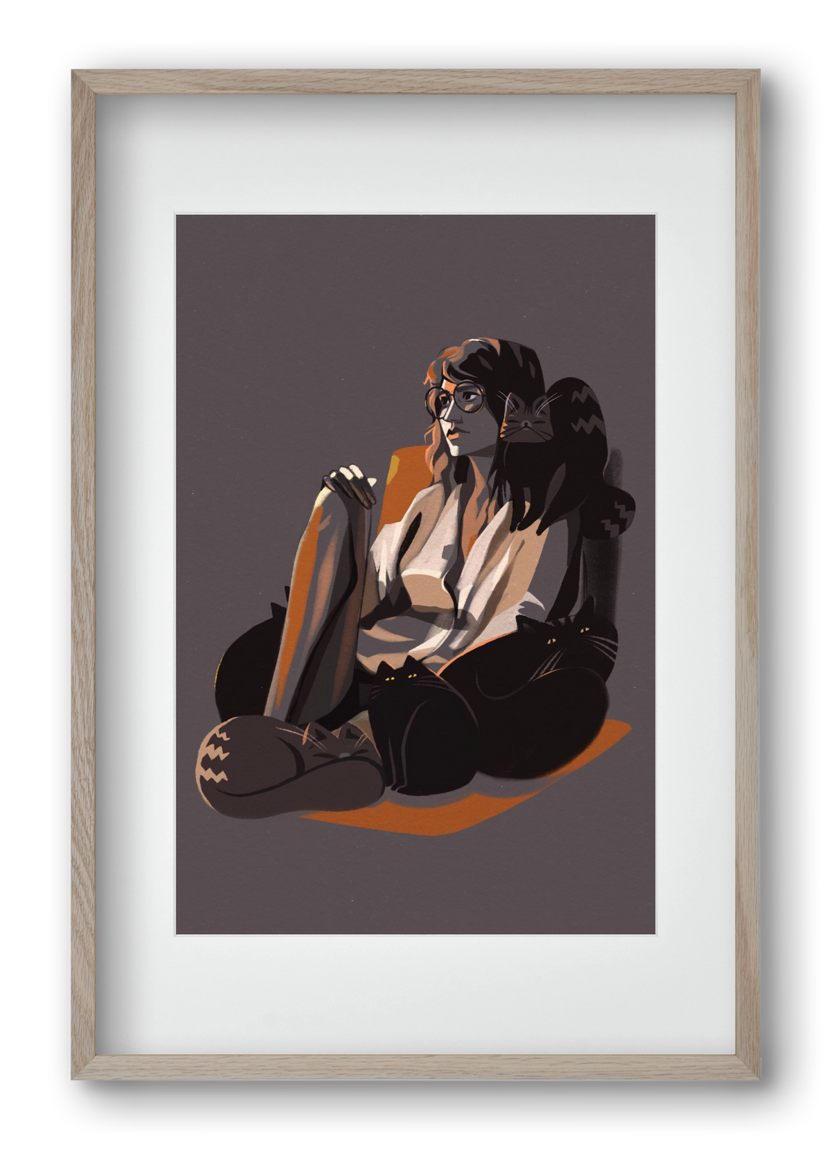 Cat Lady, 40x60 cm (30x45 cm), Tölgy keret, paszpartuval