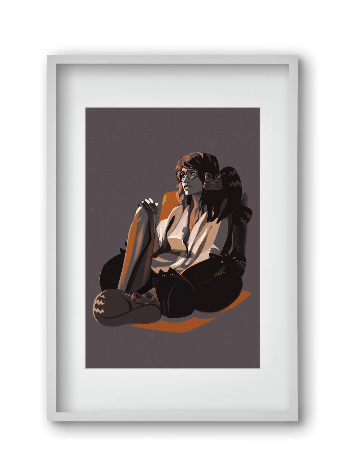 Cat Lady, 30x45 cm (20x30 cm), Fehér keret, paszpartuval