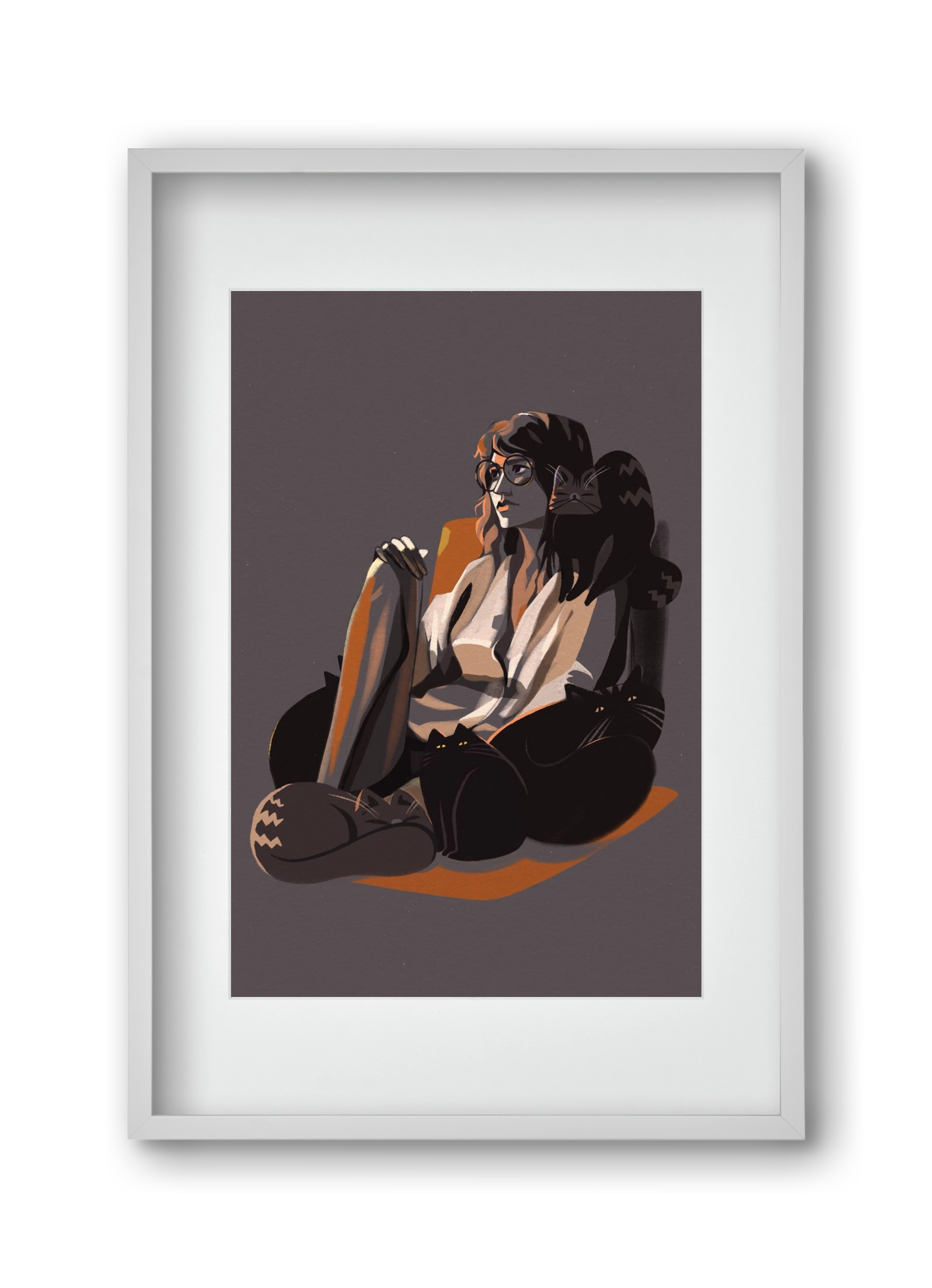 Cat Lady, 30x45 cm (20x30 cm), Fehér keret, paszpartuval