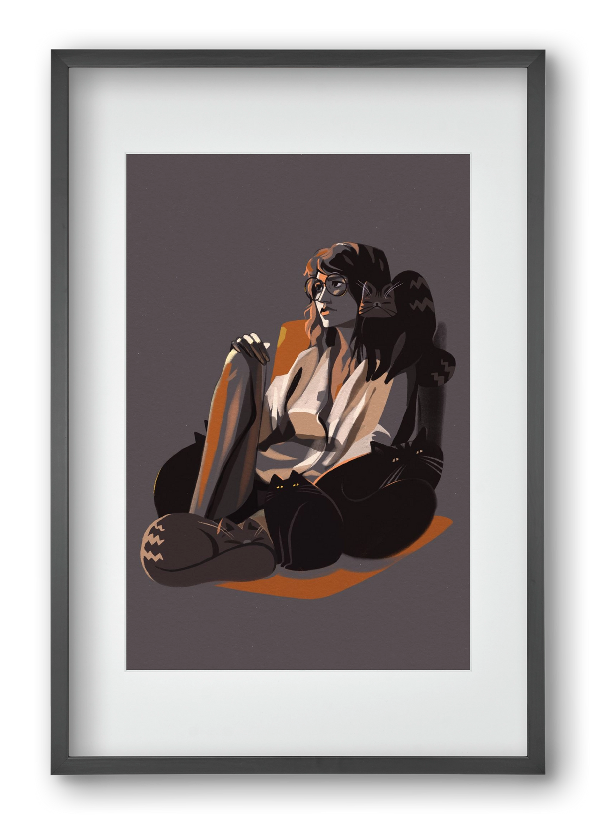 Cat Lady, 40x60 cm (30x45 cm), Fekete keret, paszpartuval