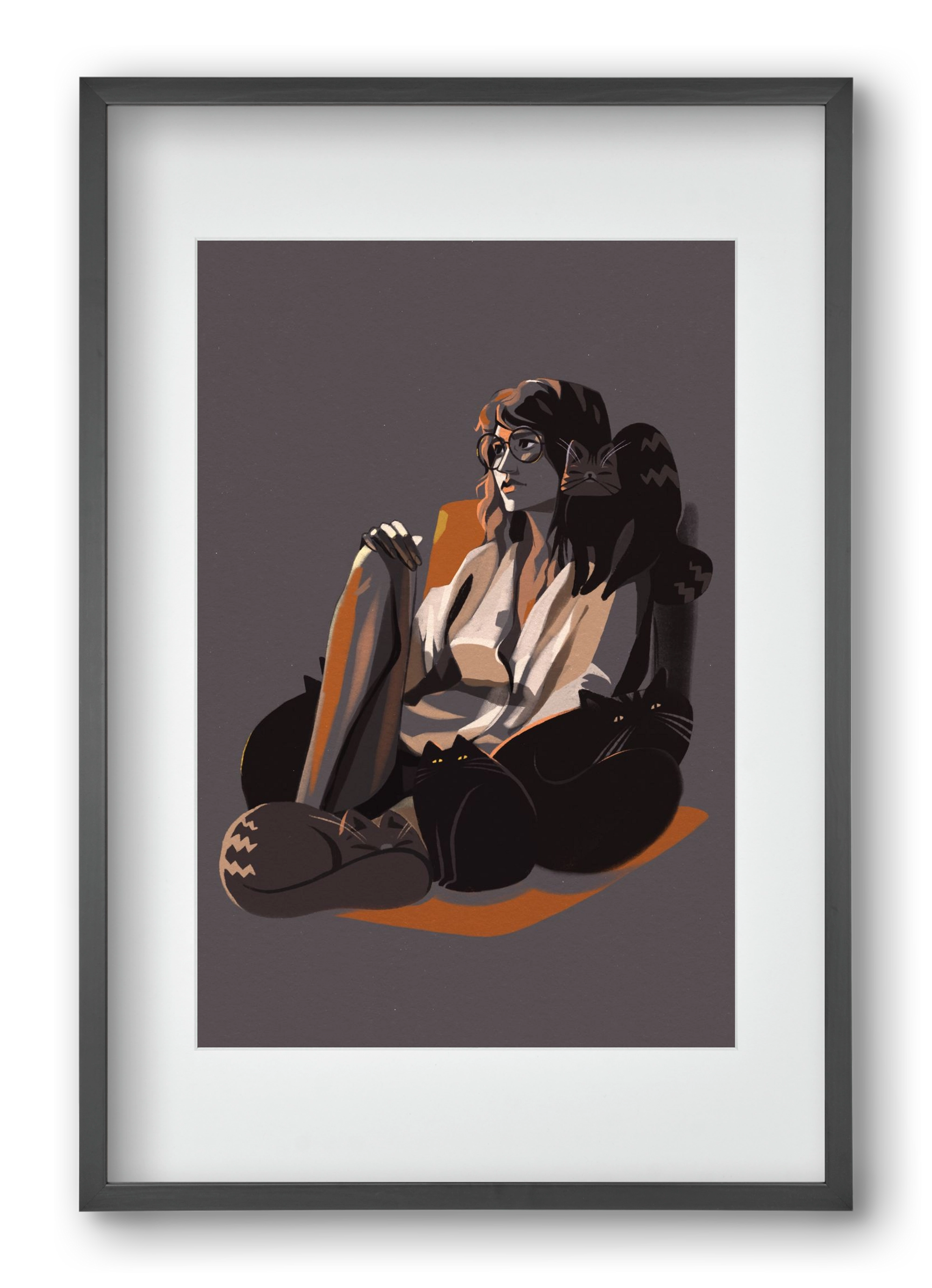 Cat Lady, 40x60 cm (30x45 cm), Fekete keret, paszpartuval