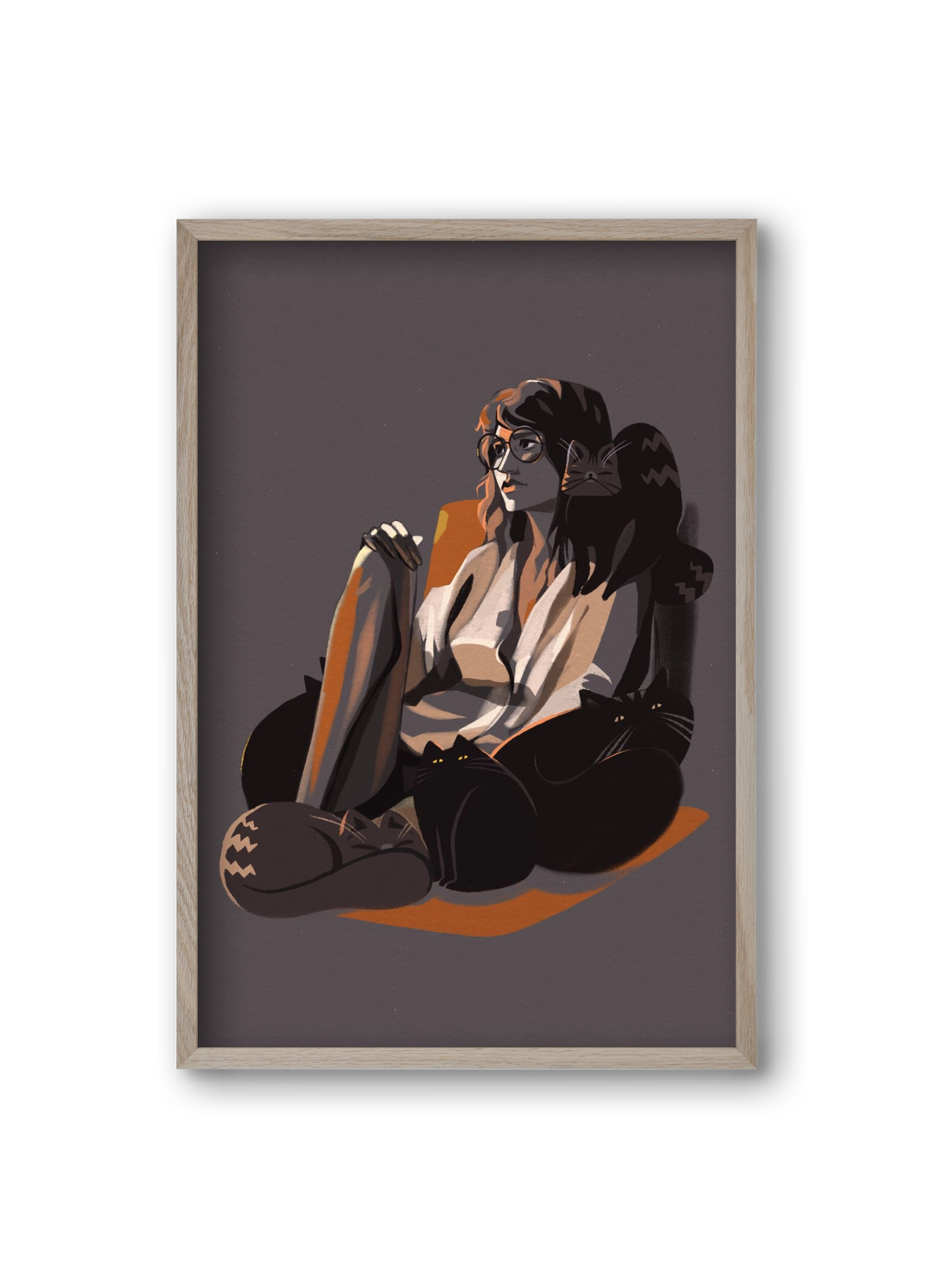 Cat Lady, 20x30 cm (20x30 cm), Tölgy keret