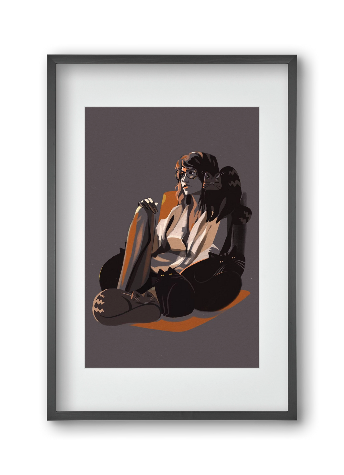 Cat Lady, 30x45 cm (20x30 cm), Fekete keret, paszpartuval