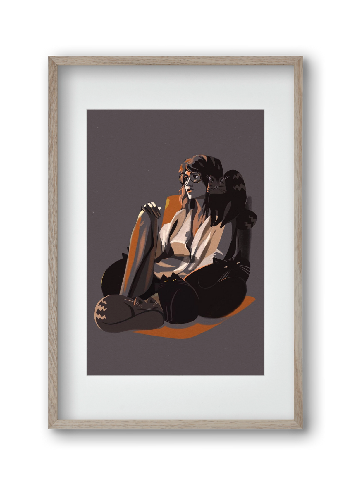 Cat Lady, 30x45 cm (20x30 cm), Tölgy keret, paszpartuval