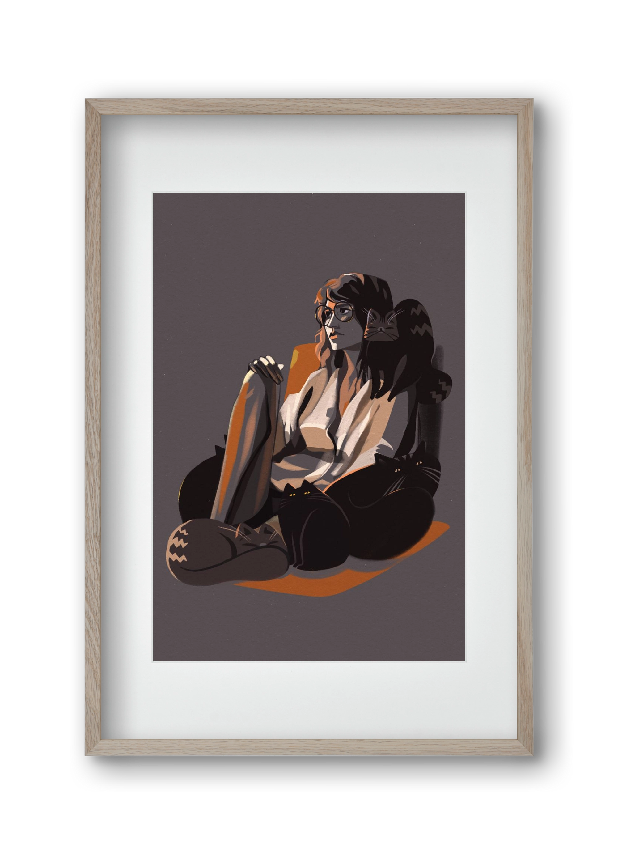 Cat Lady, 30x45 cm (20x30 cm), Tölgy keret, paszpartuval