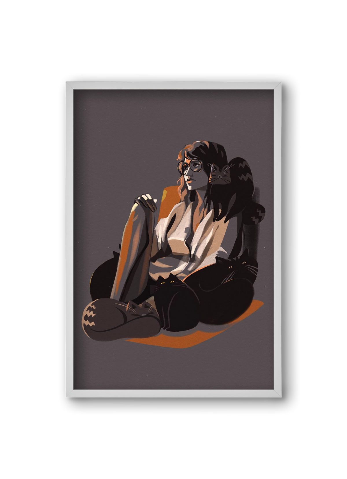 Cat Lady, 20x30 cm (20x30 cm), Fehér keret