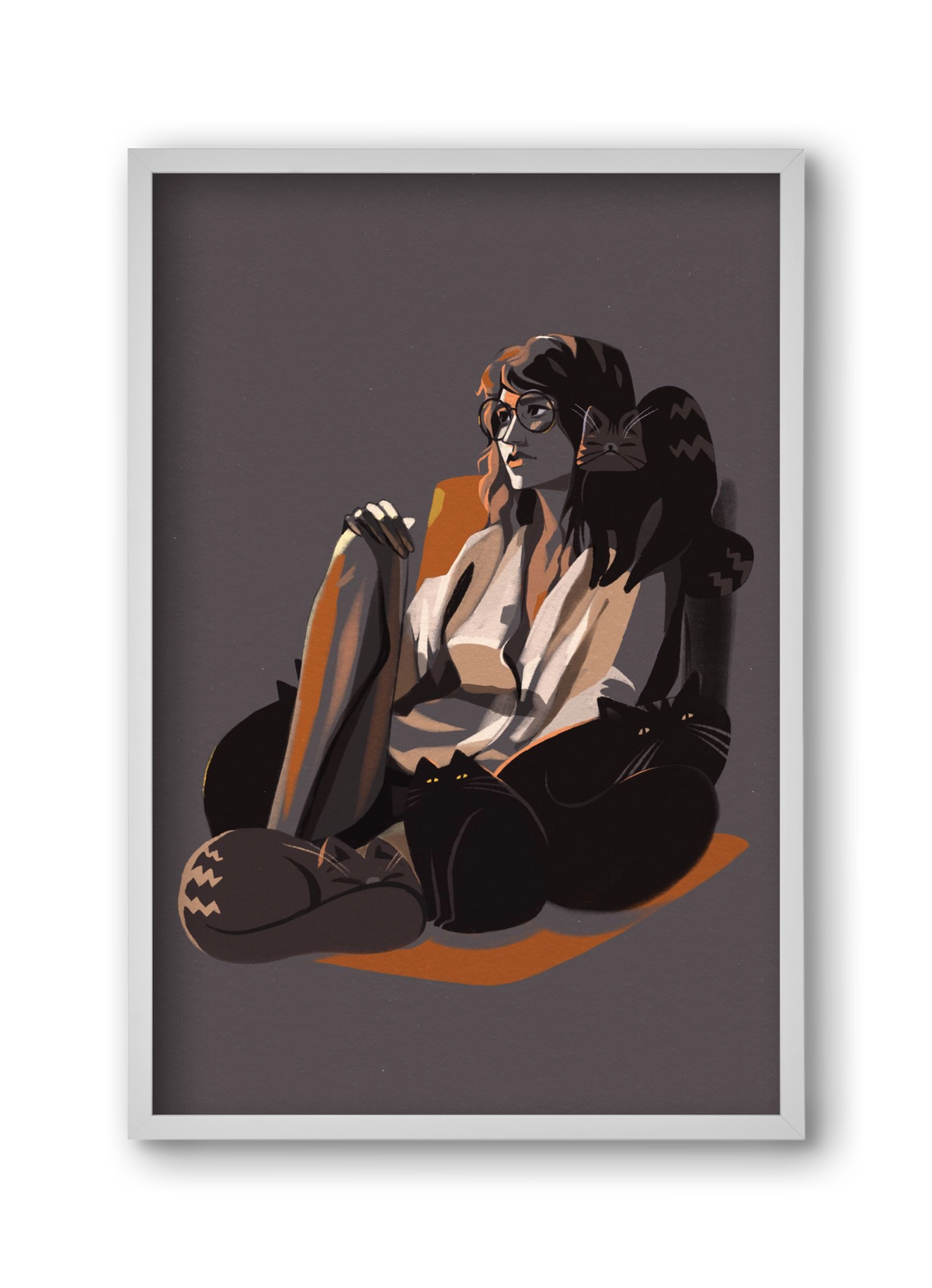 Cat Lady, 30x45 cm (30x45 cm), Fehér keret