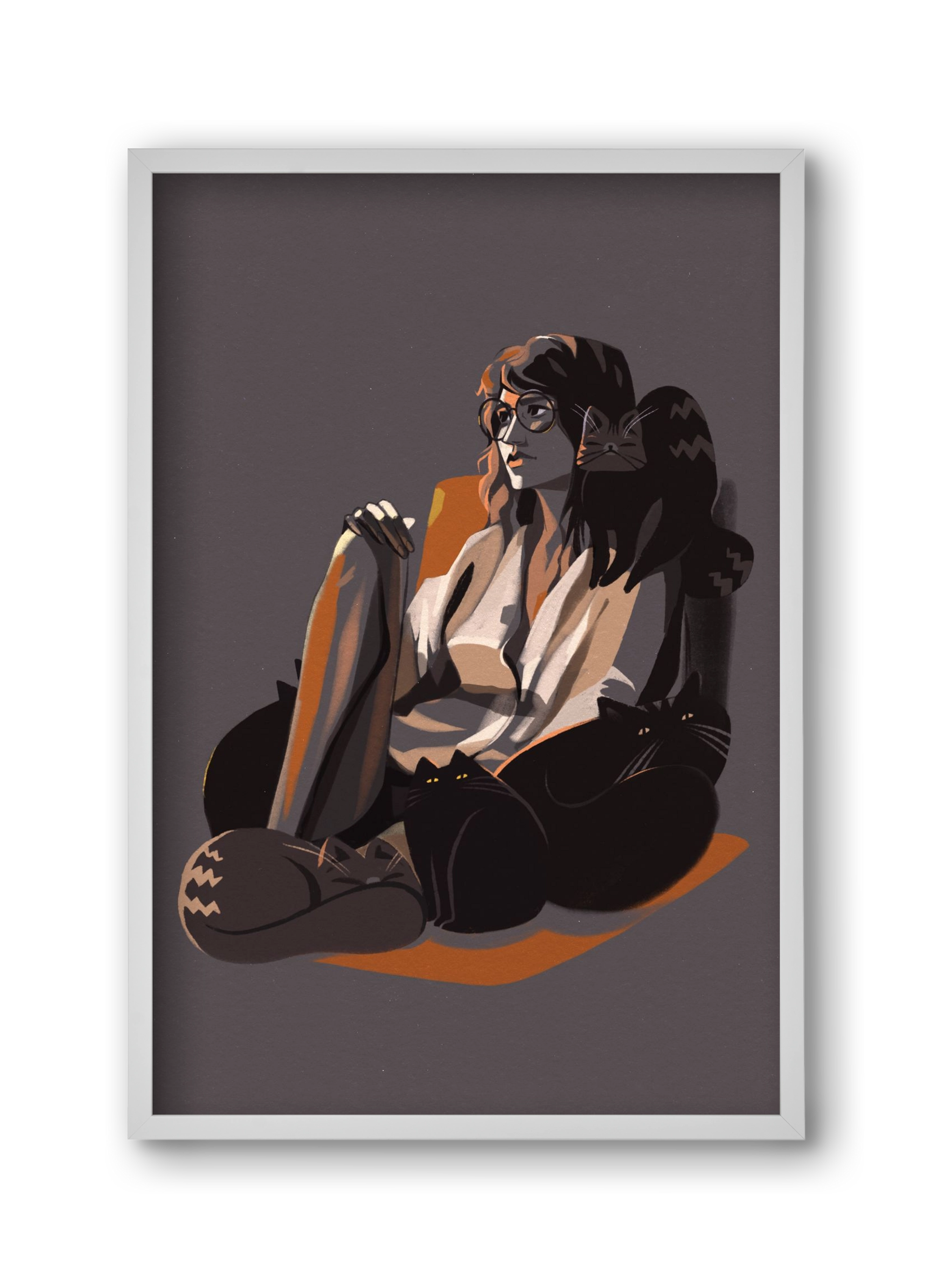 Cat Lady, 30x45 cm (30x45 cm), Fehér keret