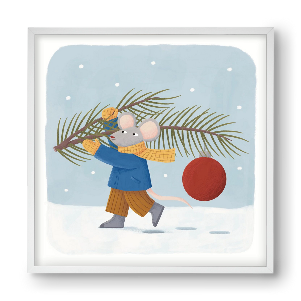 Egér karácsonyfadísszel, 40x40 cm (40x40 cm), Fehér keret