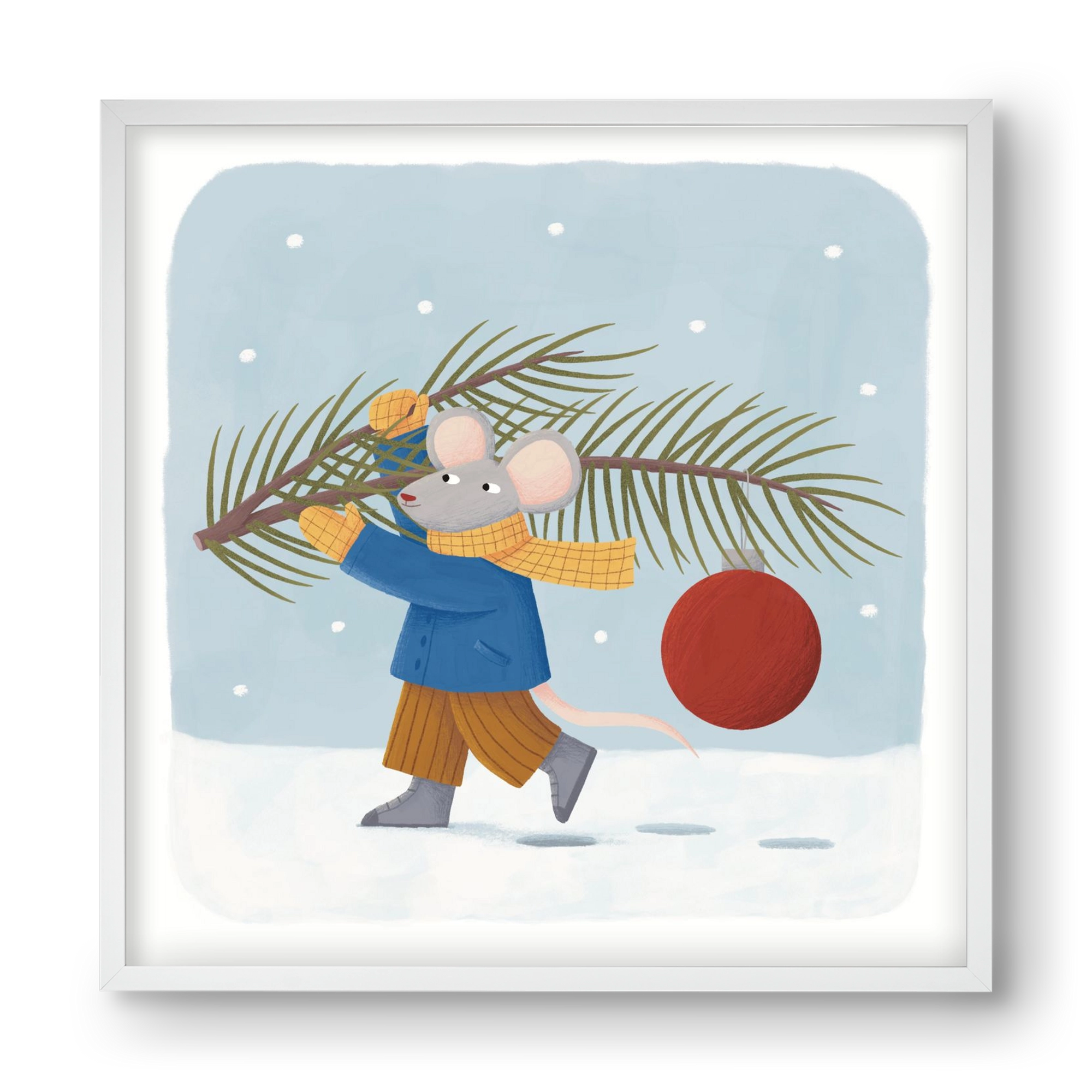 Egér karácsonyfadísszel, 40x40 cm (40x40 cm), Fehér keret