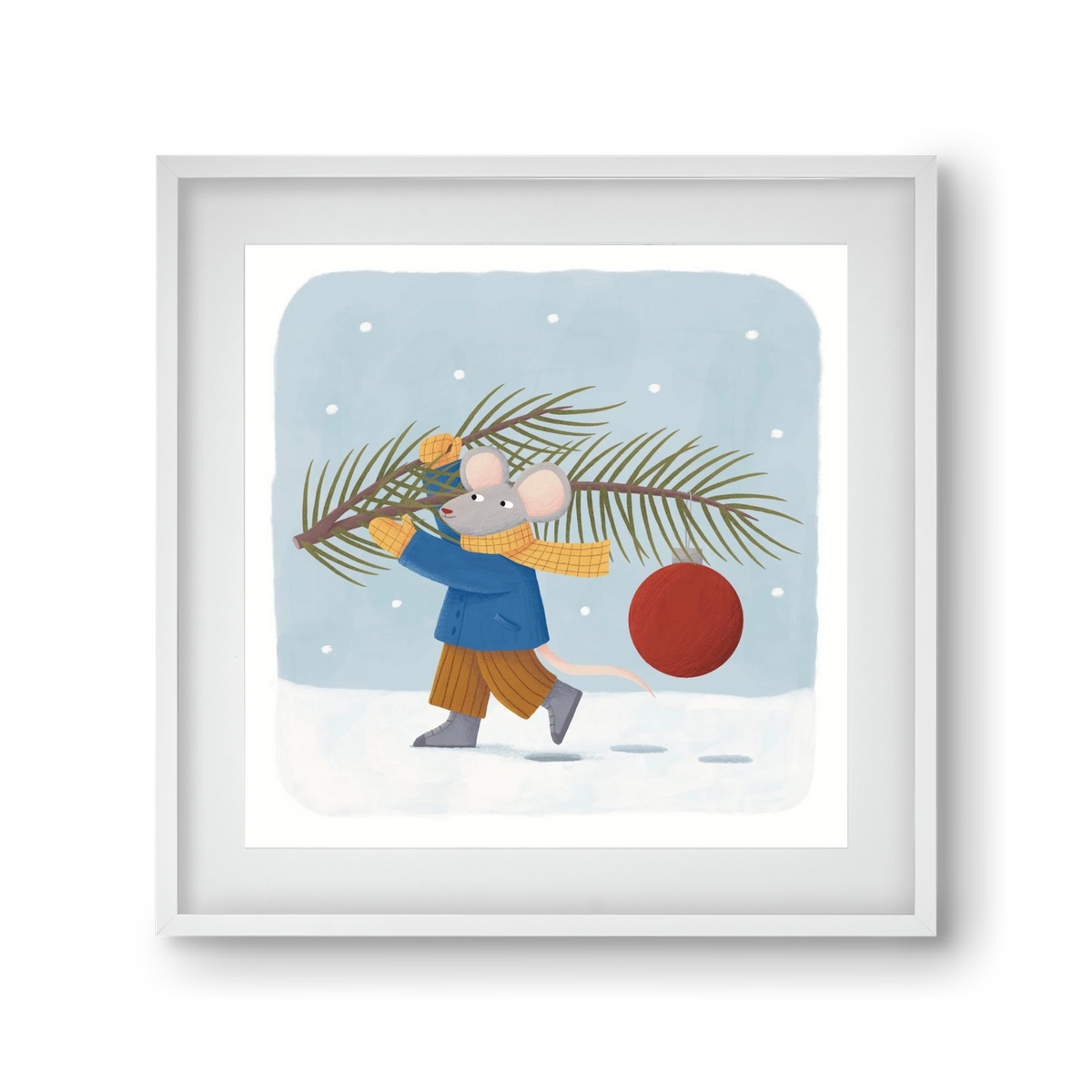 Egér karácsonyfadísszel, 30x30 cm (20x20 cm), Fehér keret, paszpartuval