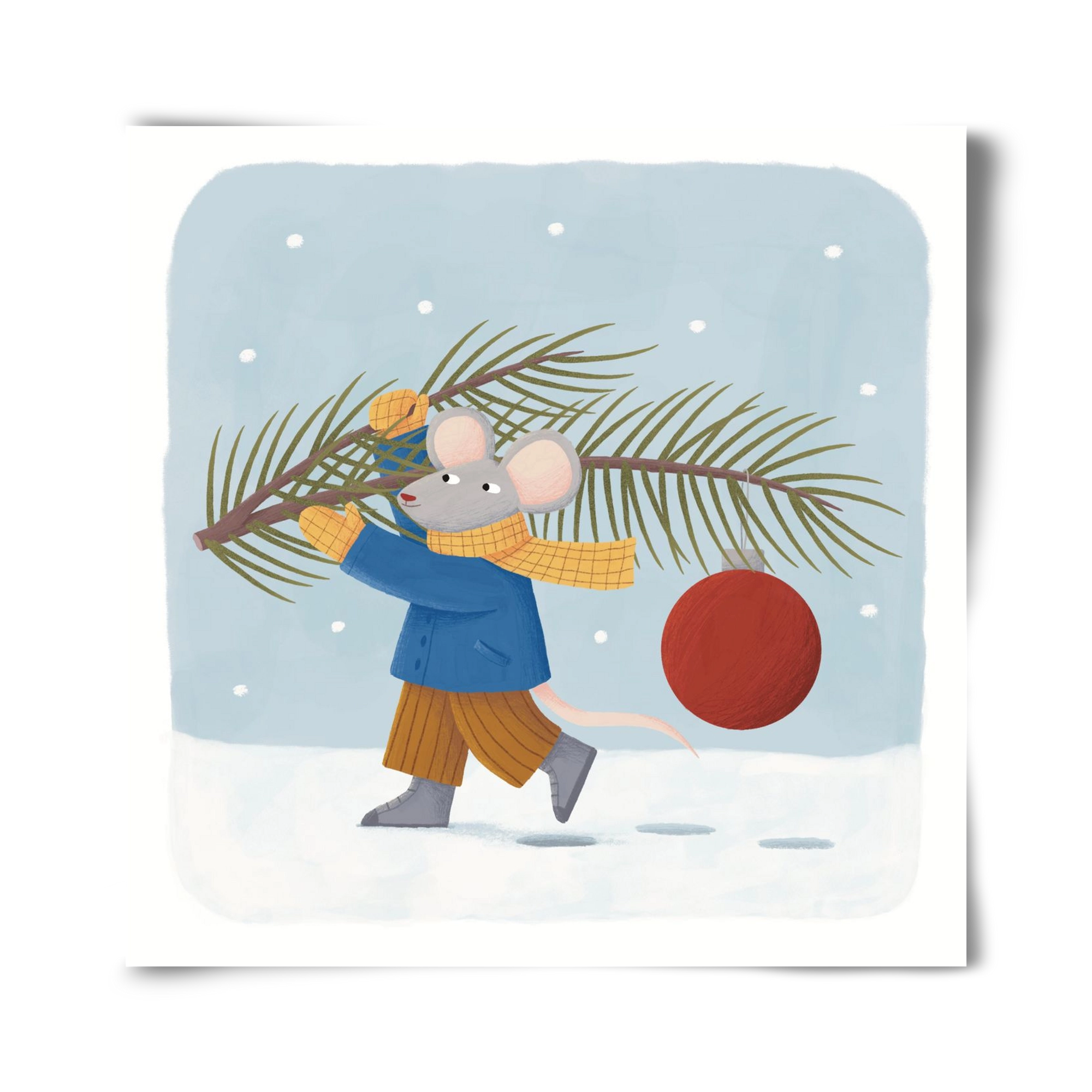 Egér karácsonyfadísszel, 40x40 cm, Keret nélkül