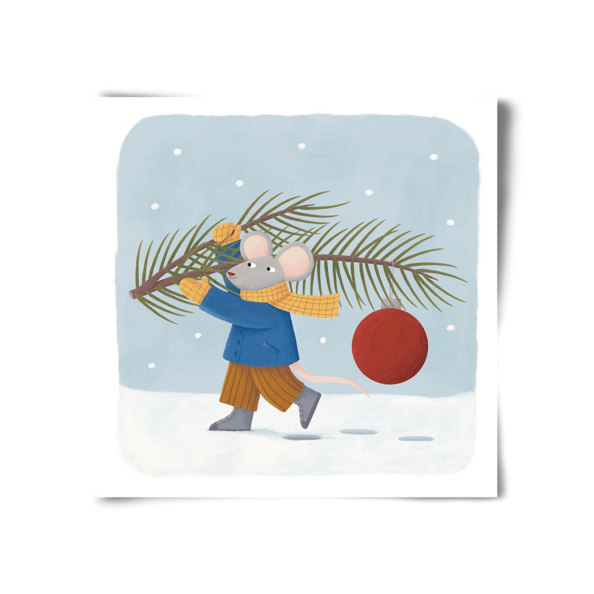 Egér karácsonyfadísszel, 30x30 cm, Keret nélkül