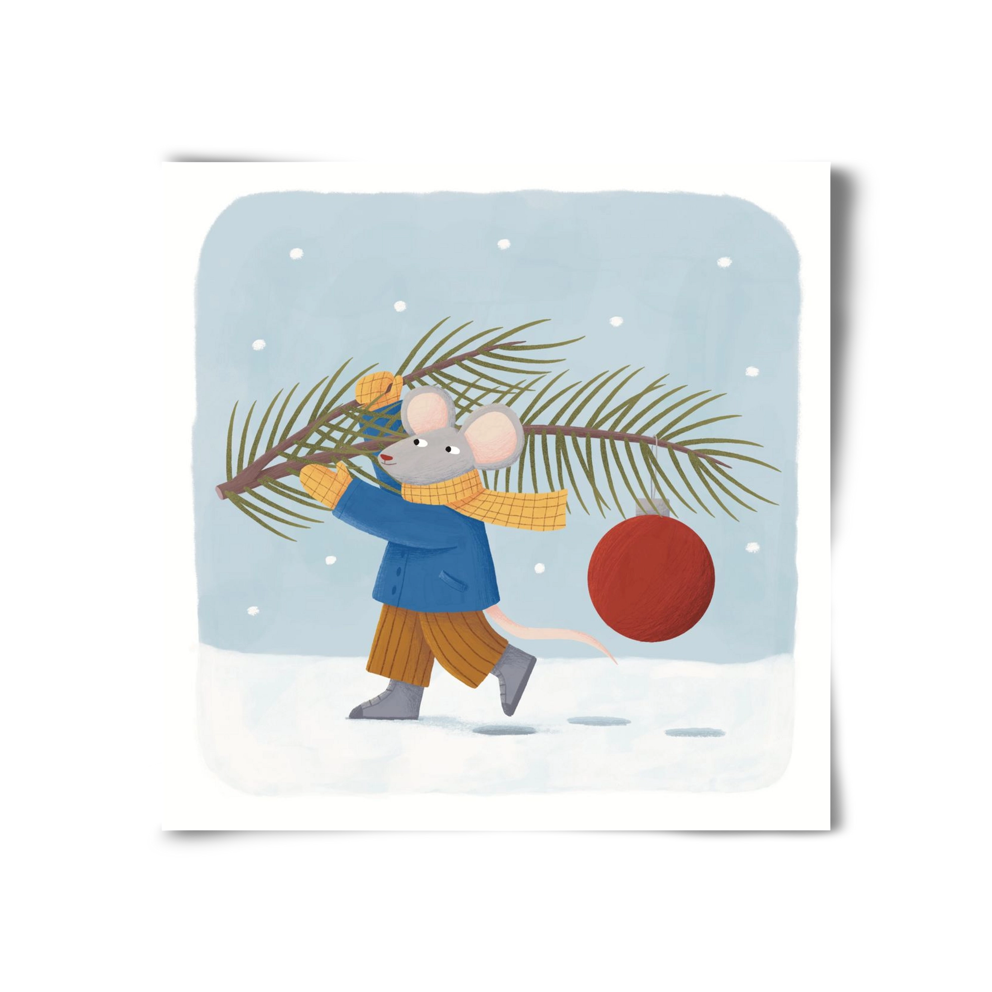 Egér karácsonyfadísszel, 30x30 cm, Keret nélkül