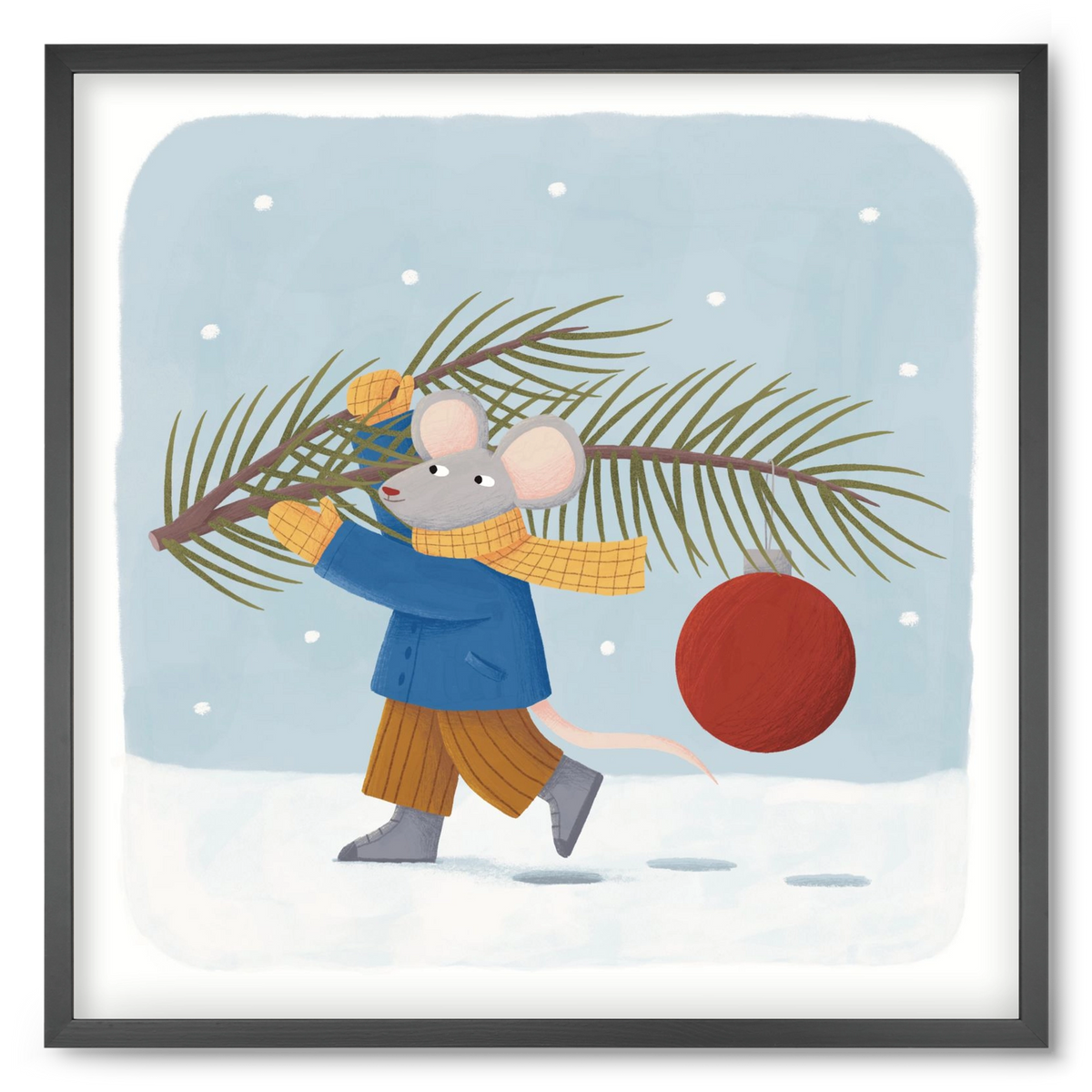 Egér karácsonyfadísszel, 50x50 cm (50x50 cm), Fekete keret